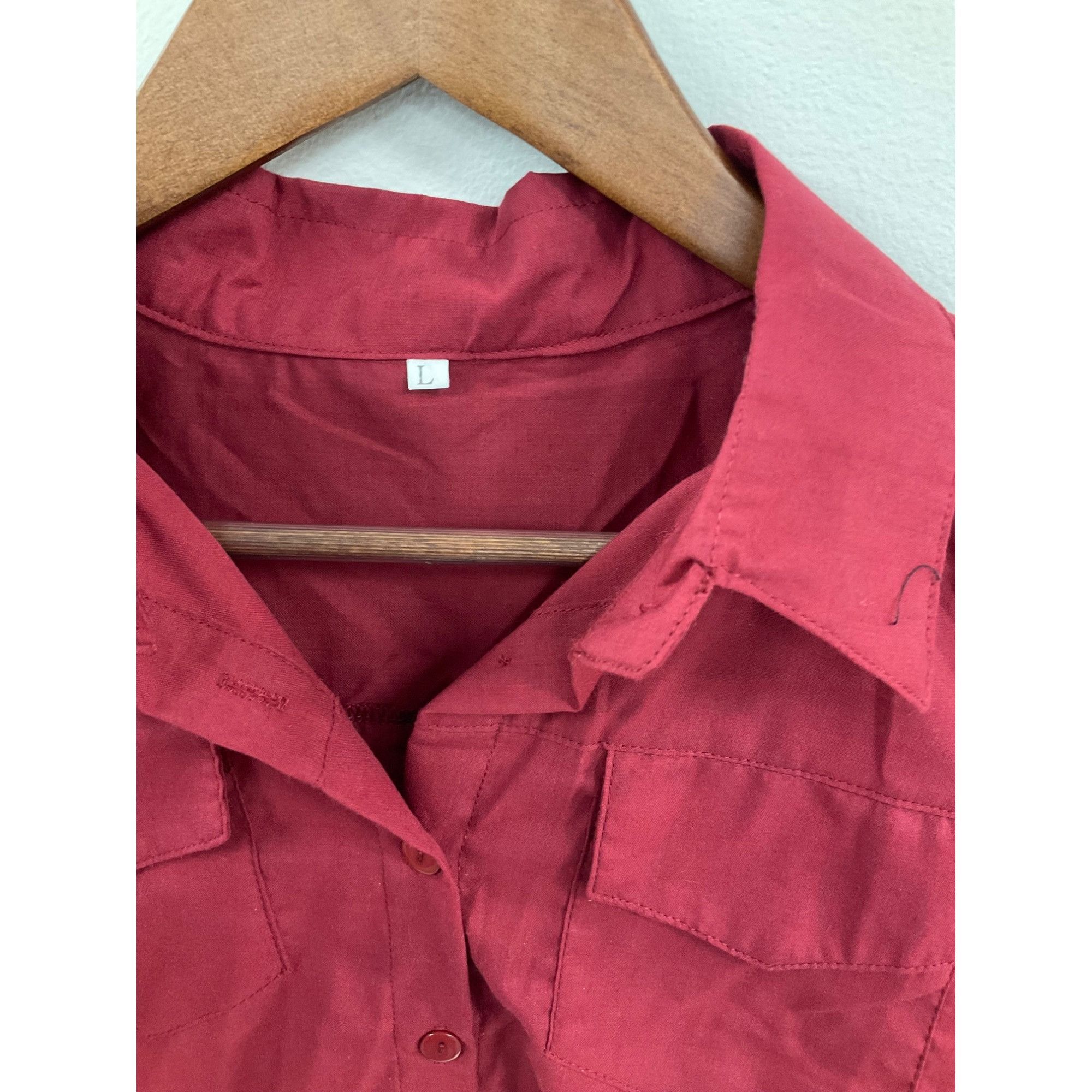 Other Womens Red Short-Sleeve Button-Up Shirt W/ Front Pockets La Size L / US 10 / IT 46 - 2 Thumbnail