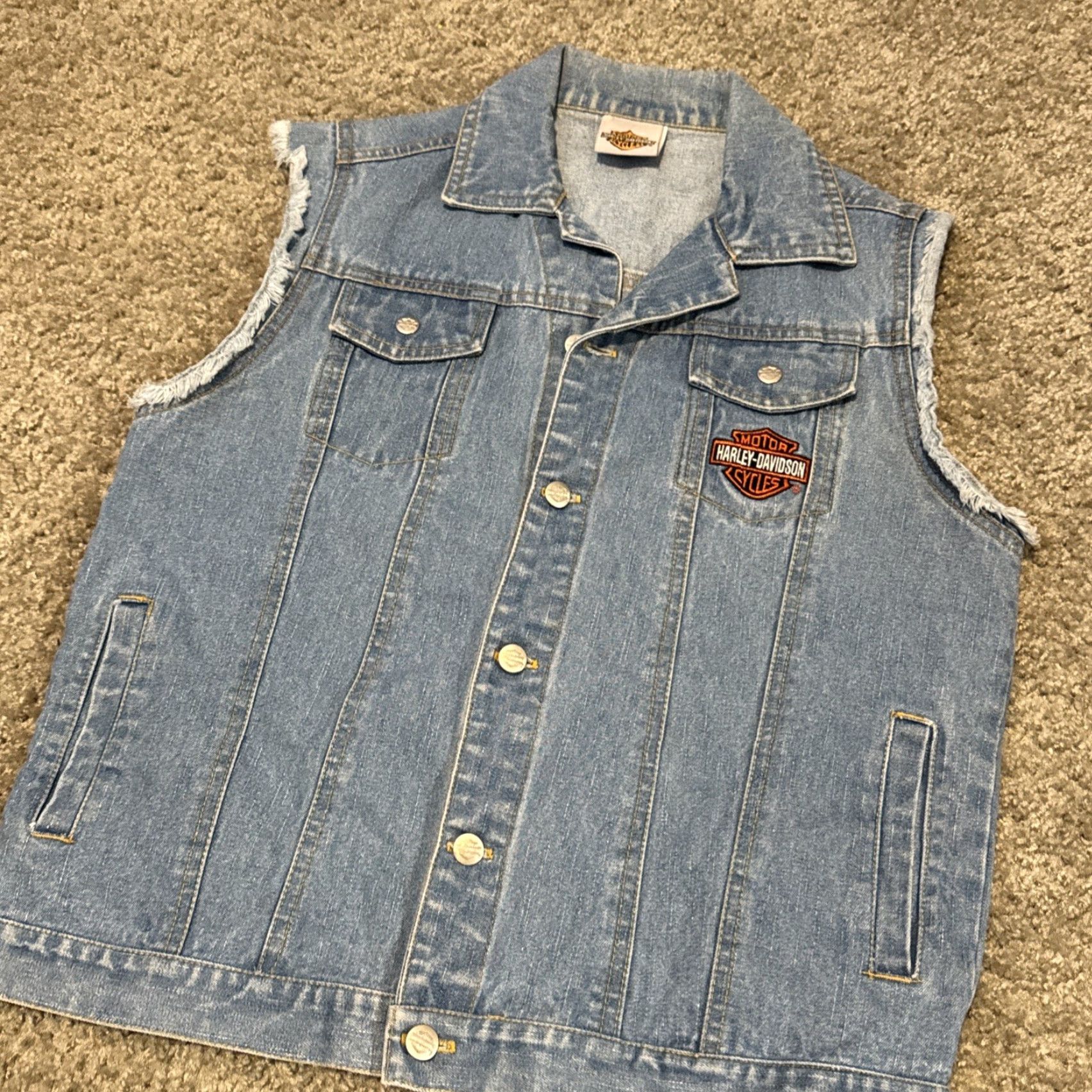 Denime VINTAGE Harley Davidson Motorcycles Women’s Denim Biker Vest Small XS-? Size 28" / US 6 / IT 42 - 5 Thumbnail