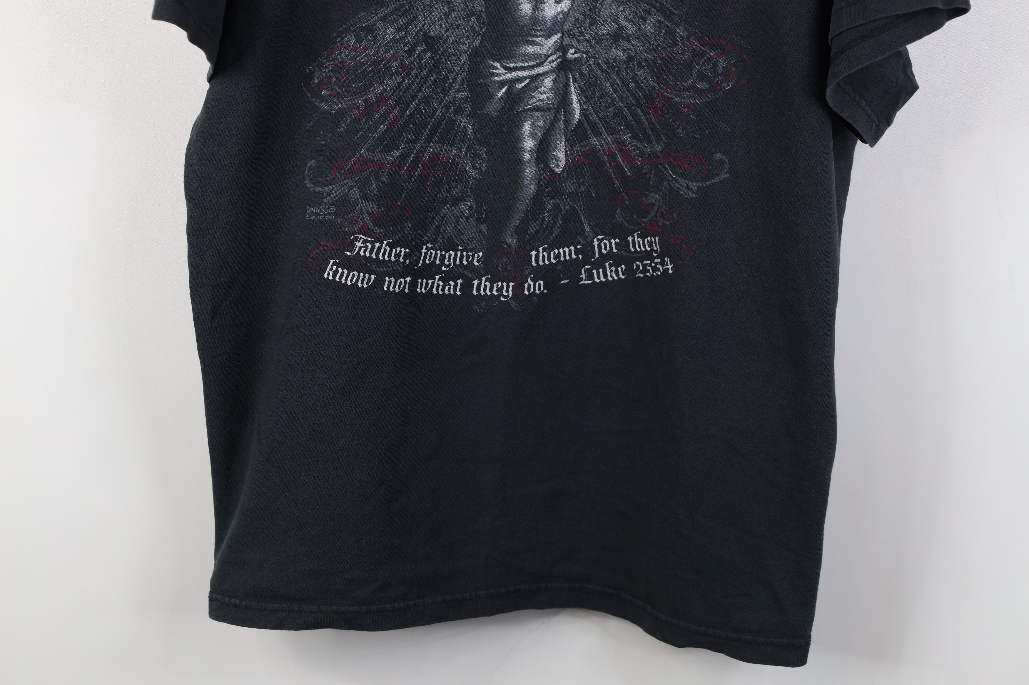 Vintage Vintage Y2K Jesus Christian Cross T-Shirt Black Cotton Size US XL / EU 56 / 4 - 3 Thumbnail
