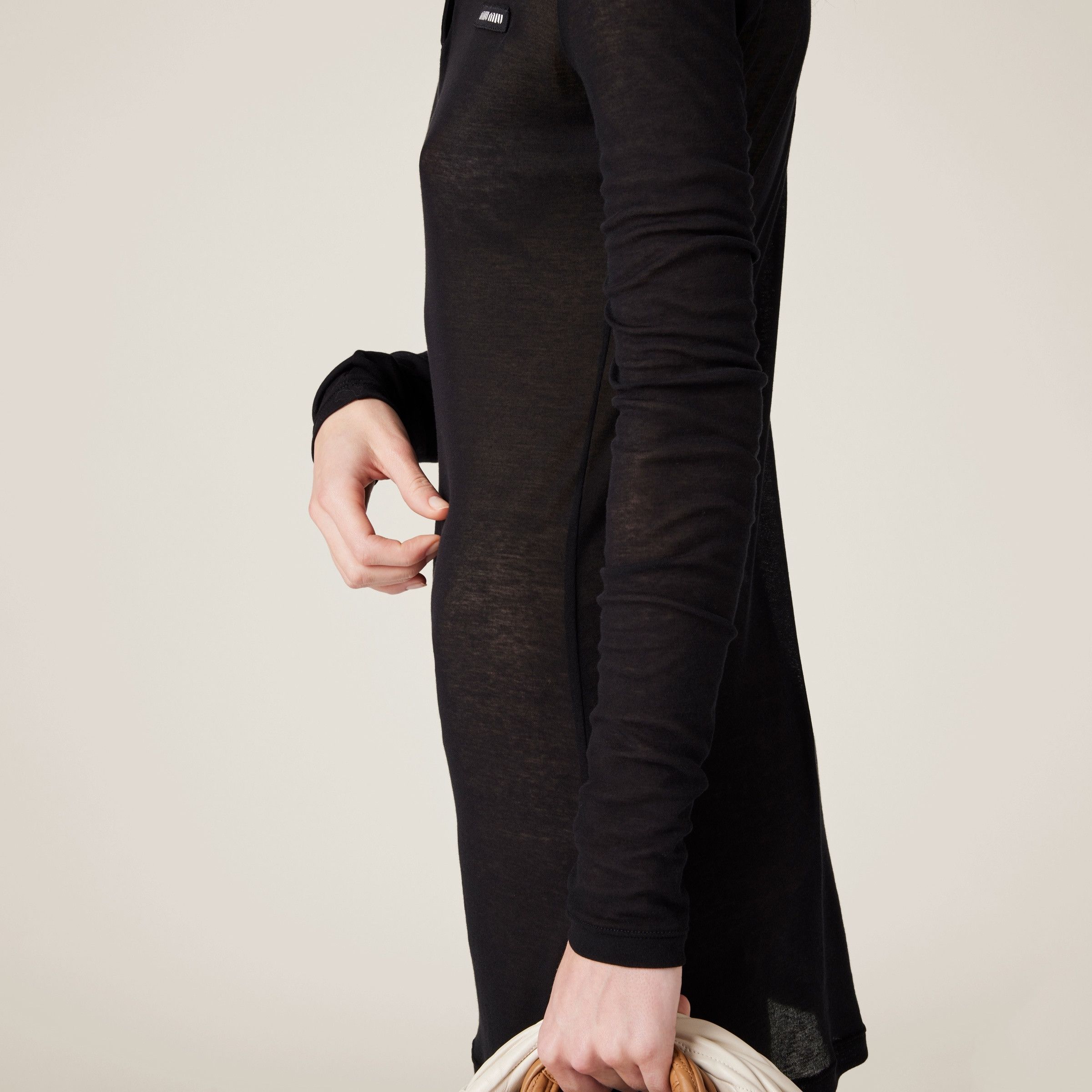 Miu Miu o1B3y1r0426 Ribbed Jersey Mini-Dress in Black Size M / US 6-8 / IT 42-44 - 4 Thumbnail