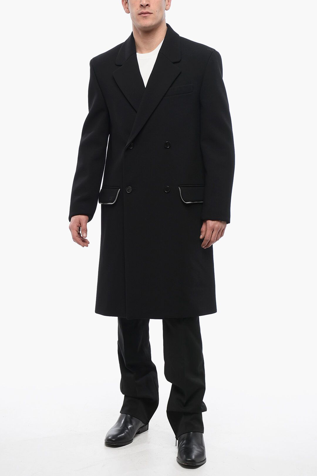 Off-White og1mm1025 Double-breasted Virgin Wool Coat in Black Size US M / EU 48-50 / 2 - 4 Thumbnail