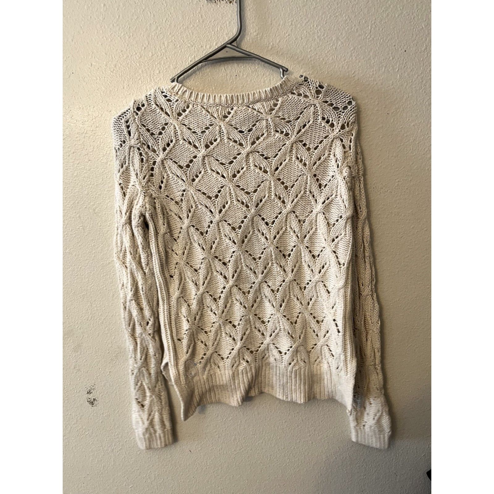 Loft LOFT Ivory Lace Knit Crew Neck Sweater Women's S Open-Knit Casual Pullover Size S / US 4 / IT 40 - 2 Thumbnail