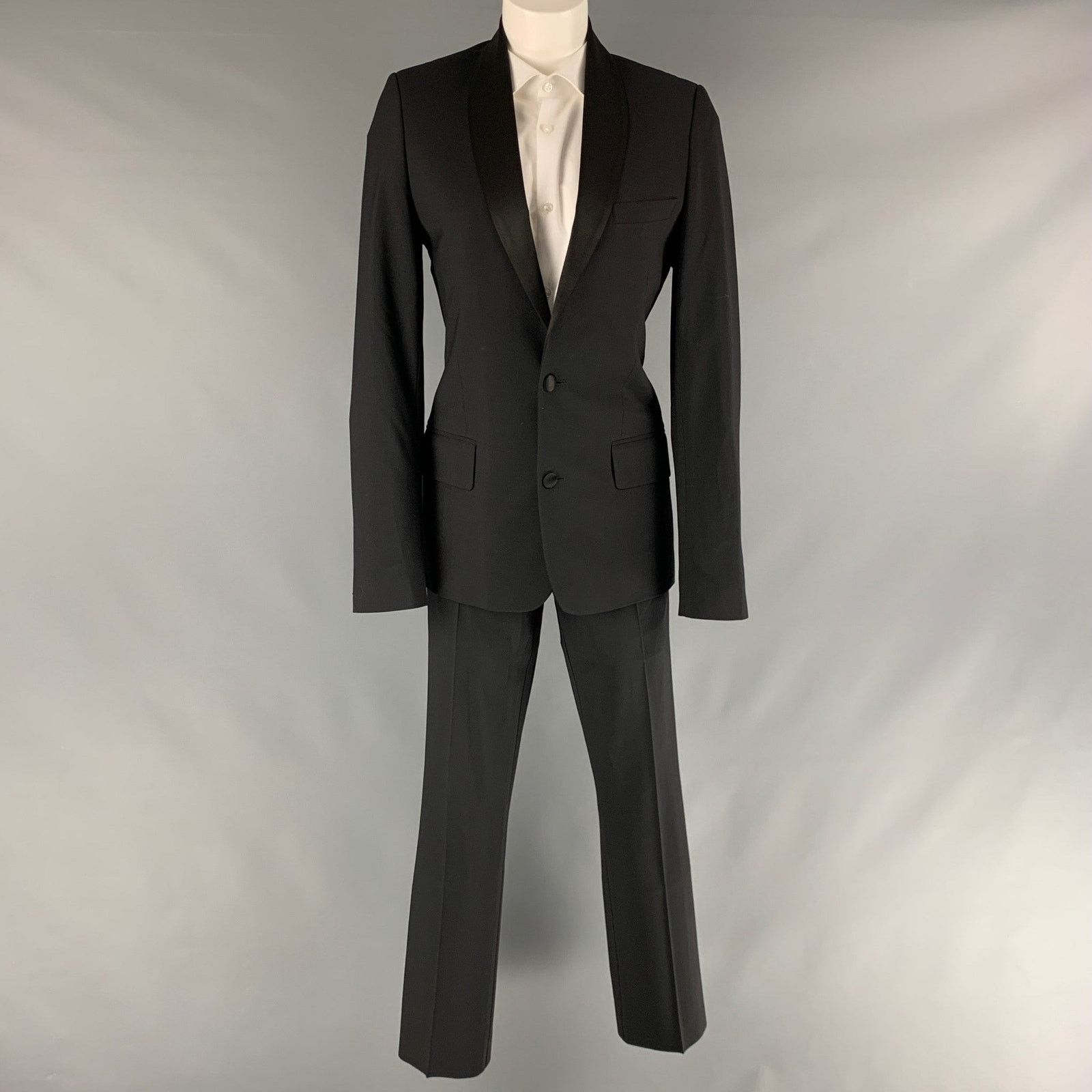 Paul & Joe PAUL & JOE 34 Black Solid Polyester Wool Shawl Collar Suit Size 34R - 2 Thumbnail