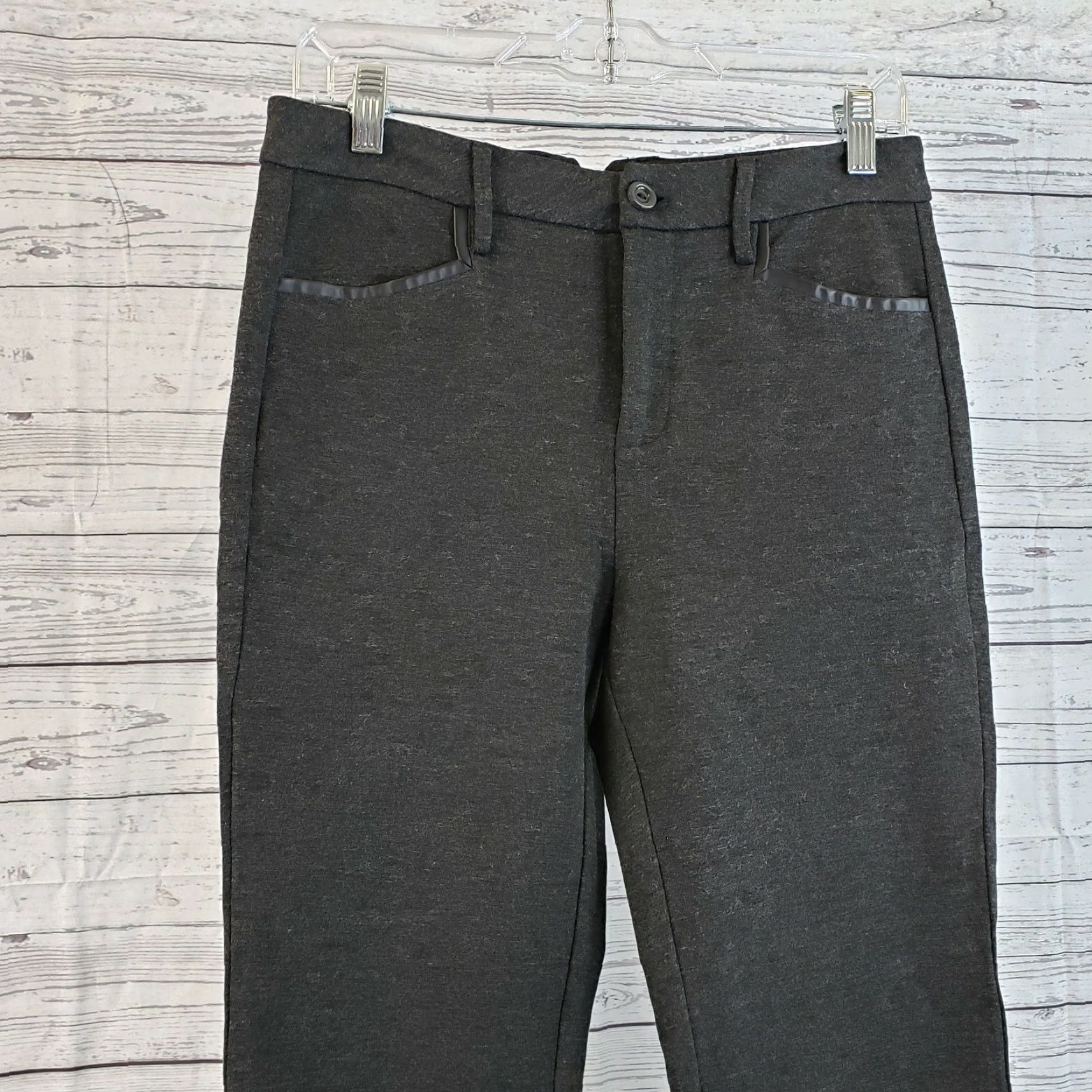 NYDJ NYDJ Womans Straight Leg Ponte Knit Pants With Faux Leather Trim Size 2 Gray Size 26" / US 2 / IT 38 - 2 Thumbnail