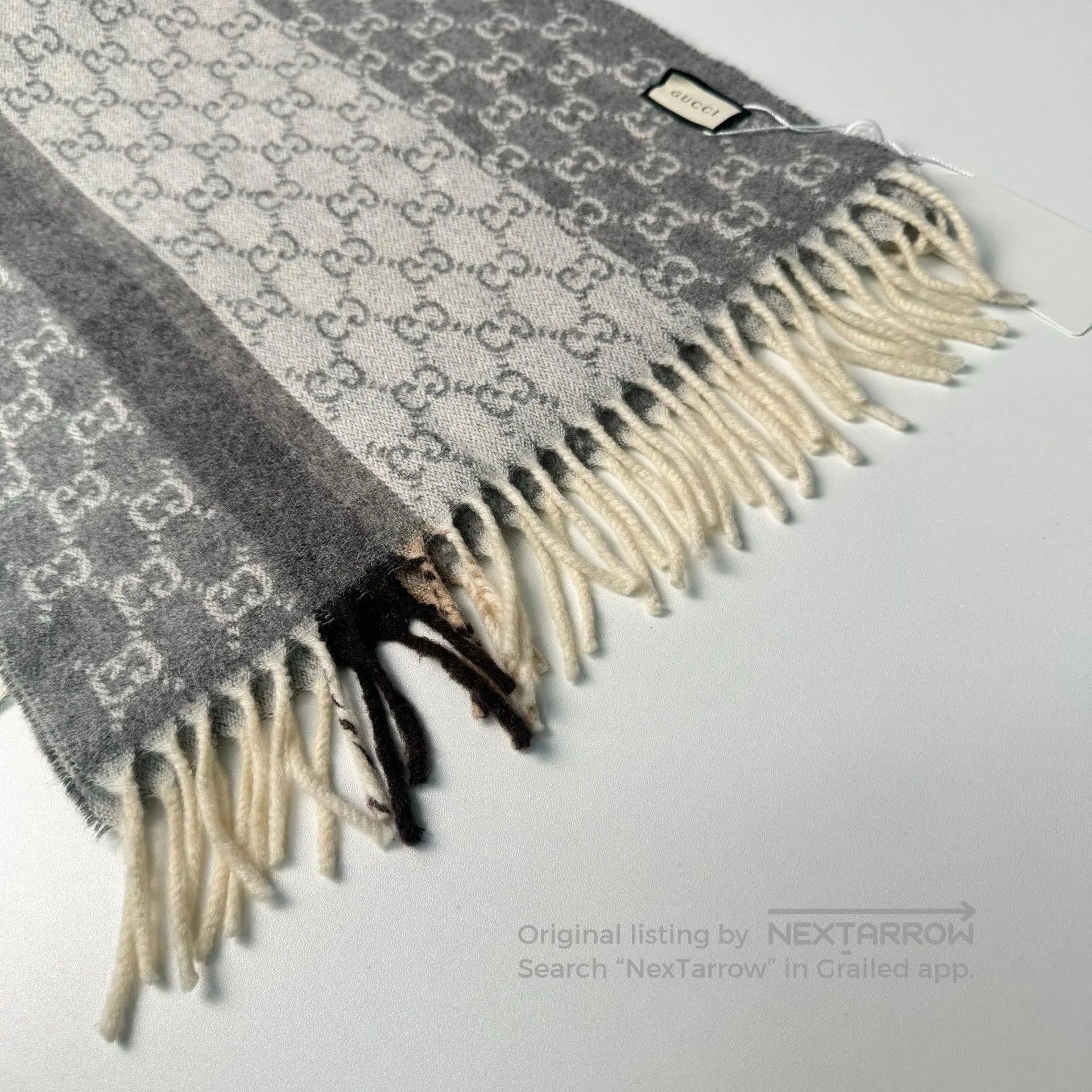 Gucci Guicci Gray Double G Jacquard Full Logo Wool and Cashmere Size ONE SIZE - 3 Thumbnail