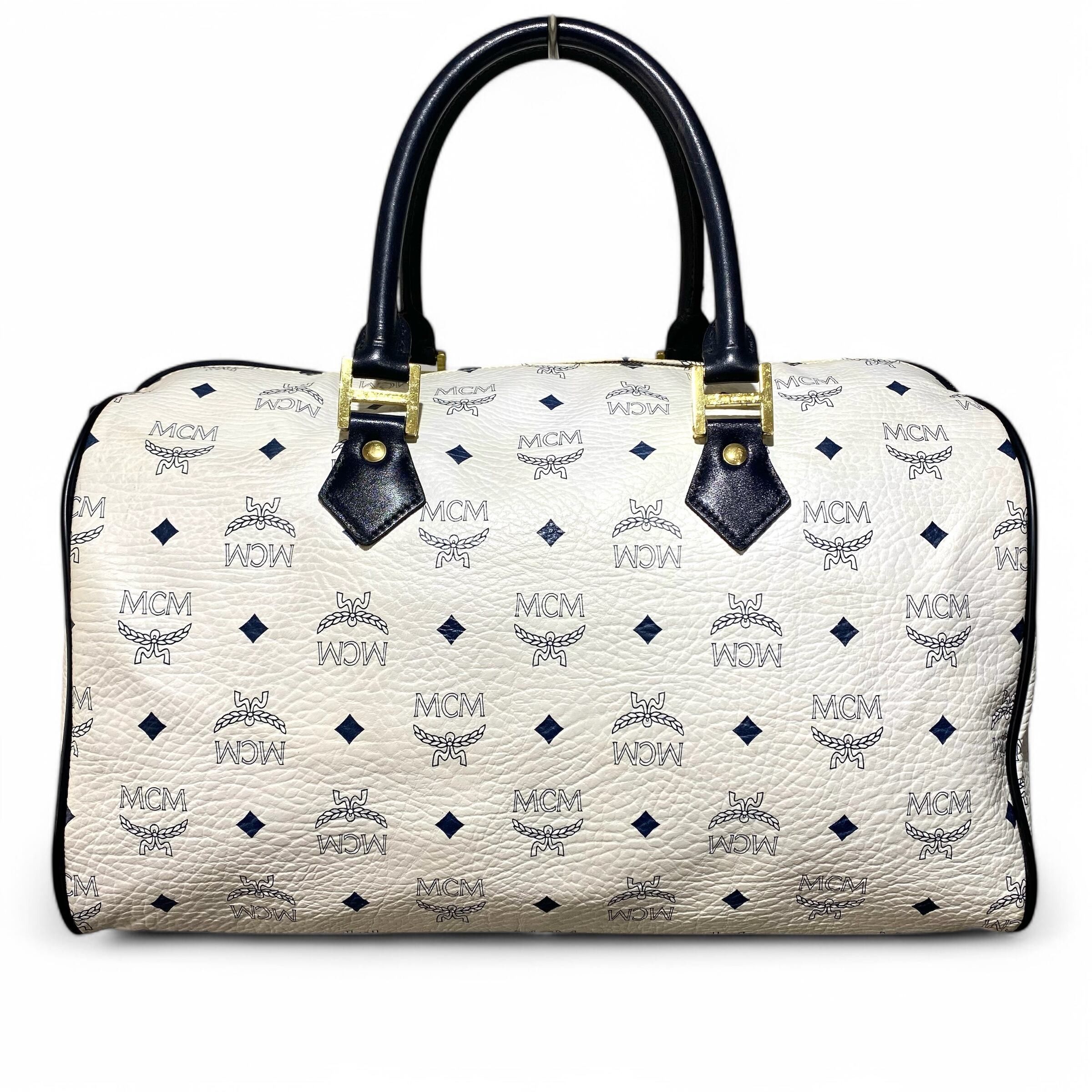 MCM MCM Visetos Boston Bag Leather White Size ONE SIZE - 2 Thumbnail