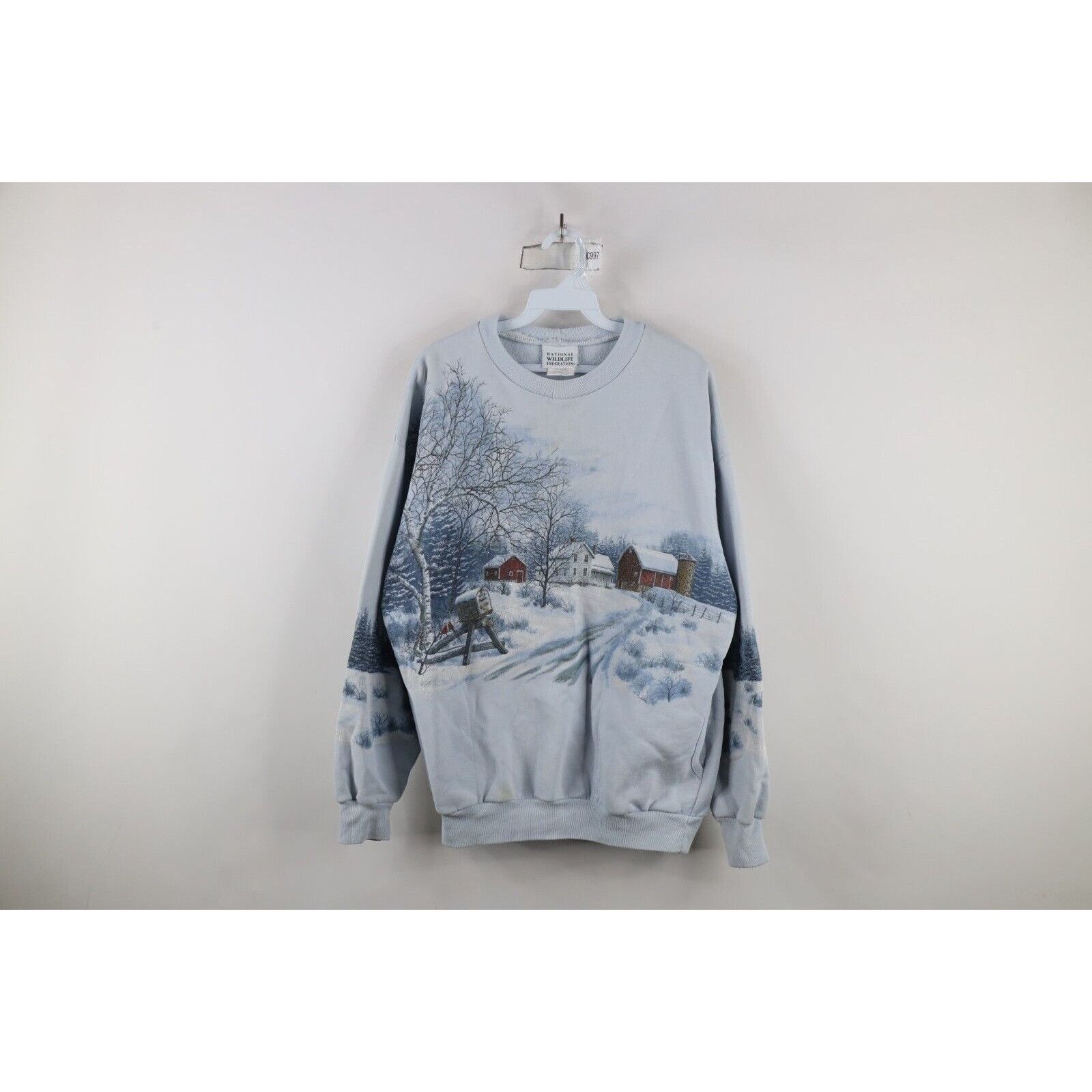 Vintage Vintage 90s Christmas Farmhouse All Over Print Sweatshirt Size L / US 10 / IT 46 - 1 Thumbnail