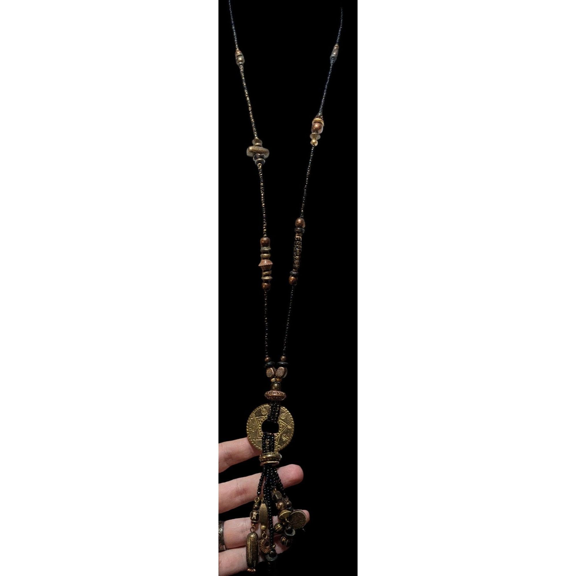 Other Vintage Southwestern Black And Gold Beaded Tassel Necklace Size ONE SIZE - 3 Thumbnail