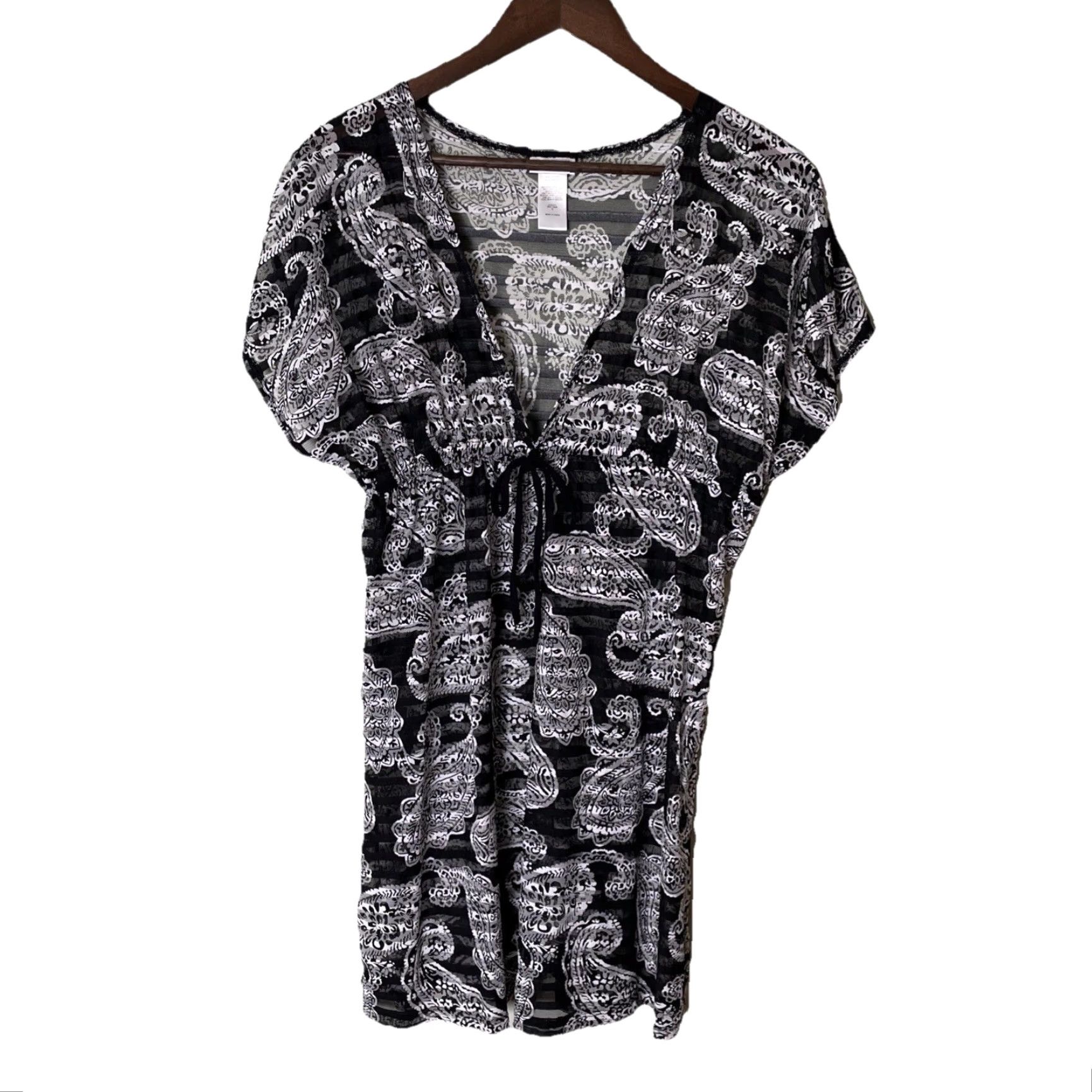 Vintage Dotti Swim Coverup Dress S Black Paisley Tie Waist Beach Resort Size S / US 4 / IT 40 - 2 Thumbnail