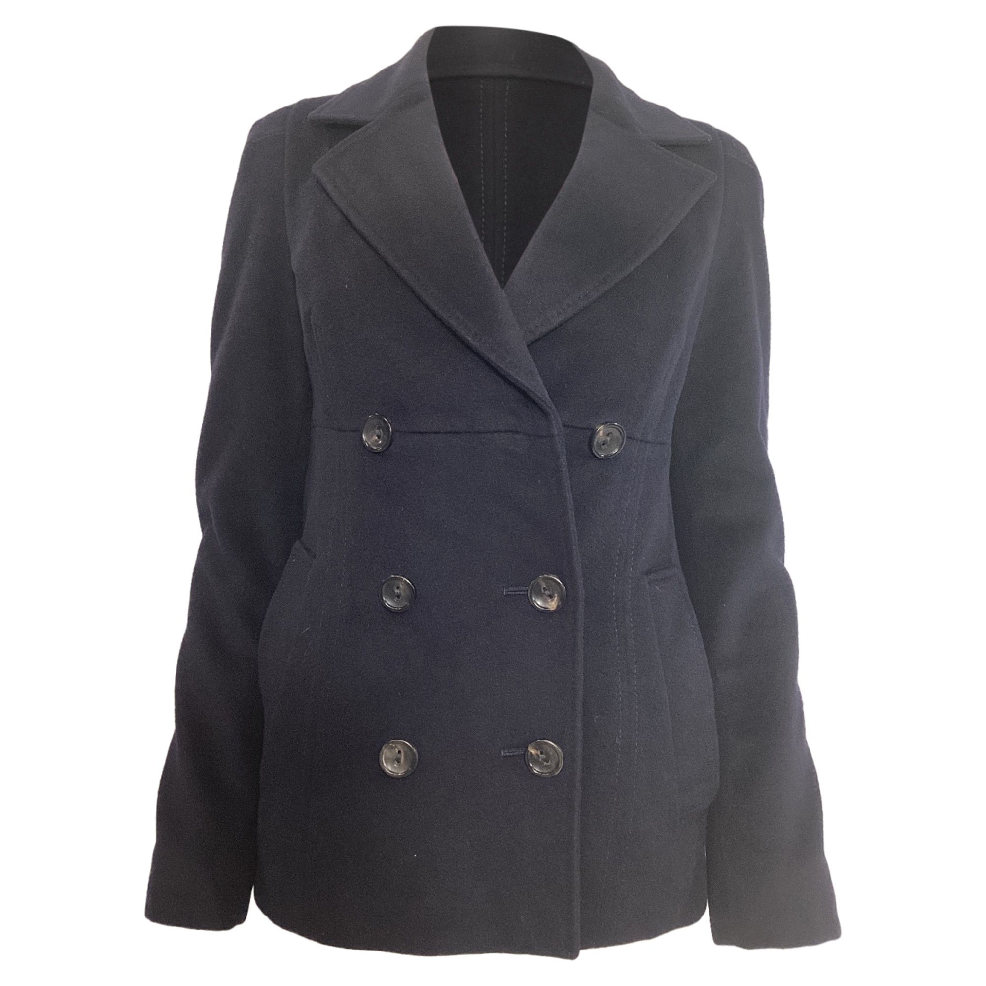 Max Mara Max Mara Studio Pea Coat in Navy Blue Virgin Wool Size XXS / US 00 / IT 34 - 1 Thumbnail