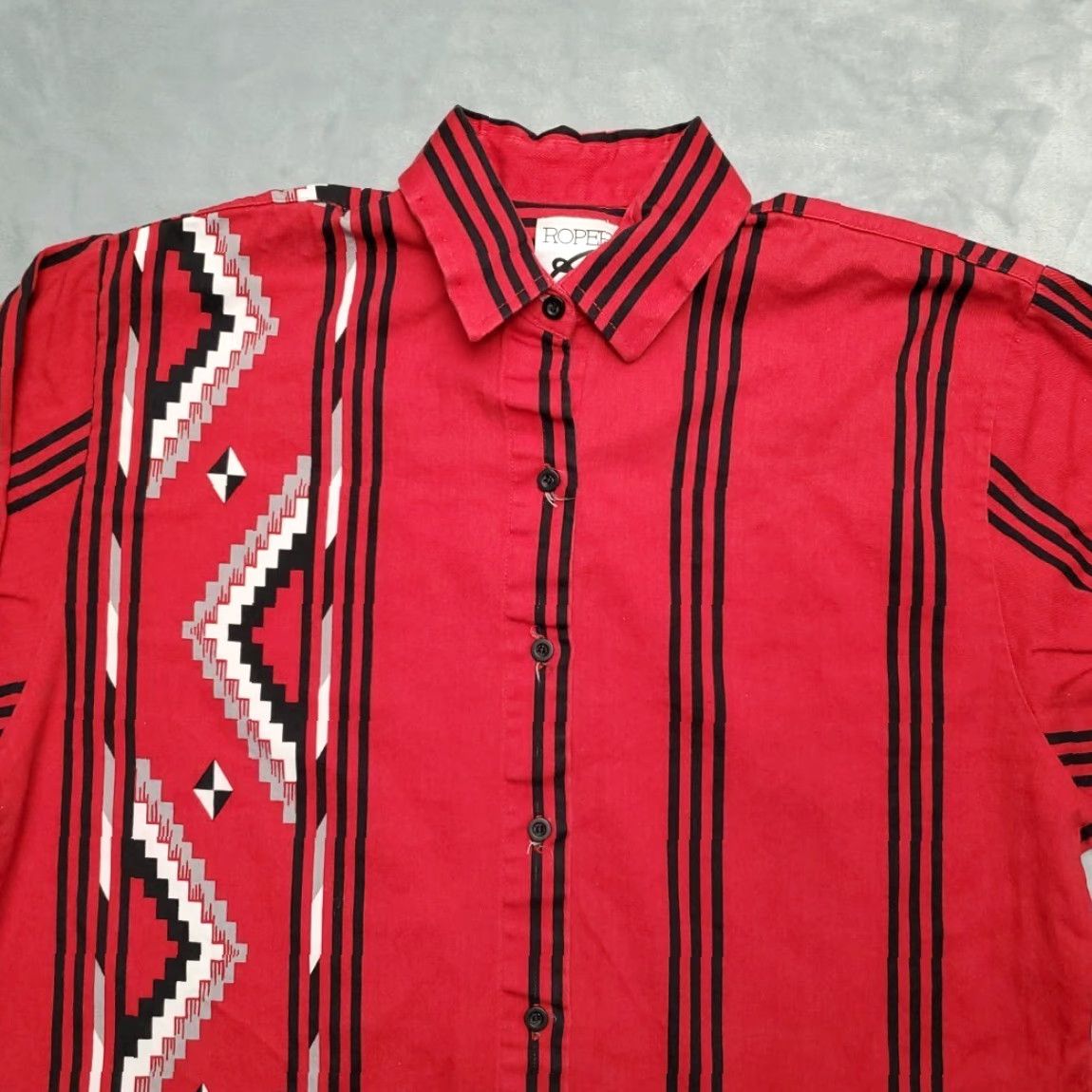 Roper Roper Shirt Womens Medium Red Aztec Pattern Striped Long Sleeve Western Cowboy Button-Up Size M / US 6-8 / IT 42-44 - 3 Thumbnail