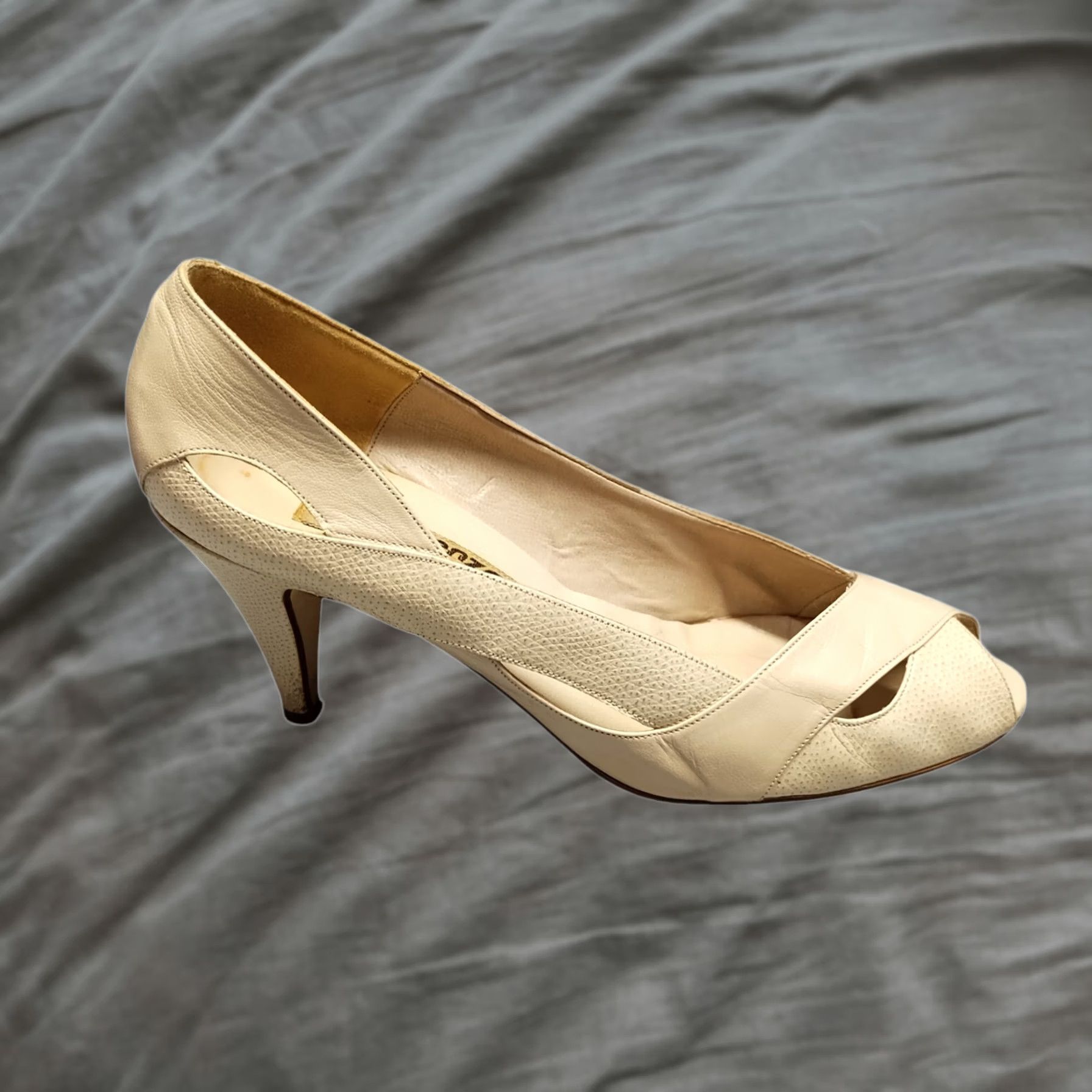 Vintage Enzo Angiolini Womens Size 5.5 Pump Heels Leather Tan Peep Toe Slip On Size US 6 / IT 36 - 1 Thumbnail