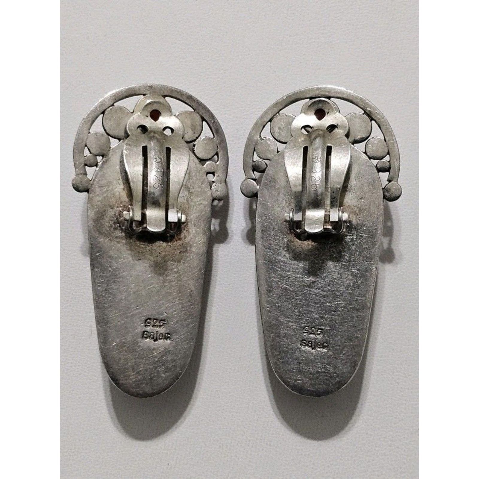 Other Vintage Sajen Silver Carved Cinnabar Garnet Clip On Earrings Size ONE SIZE - 4 Thumbnail