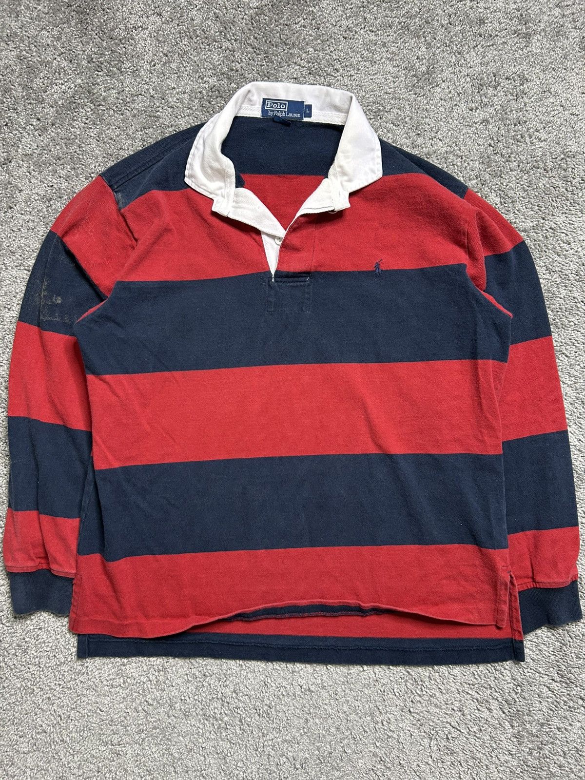 Polo Ralph Lauren Vintage 80s Polo Ralph Lauren Rugby Long Sleeve Striped Size US L / EU 52-54 / 3 - 1 Thumbnail
