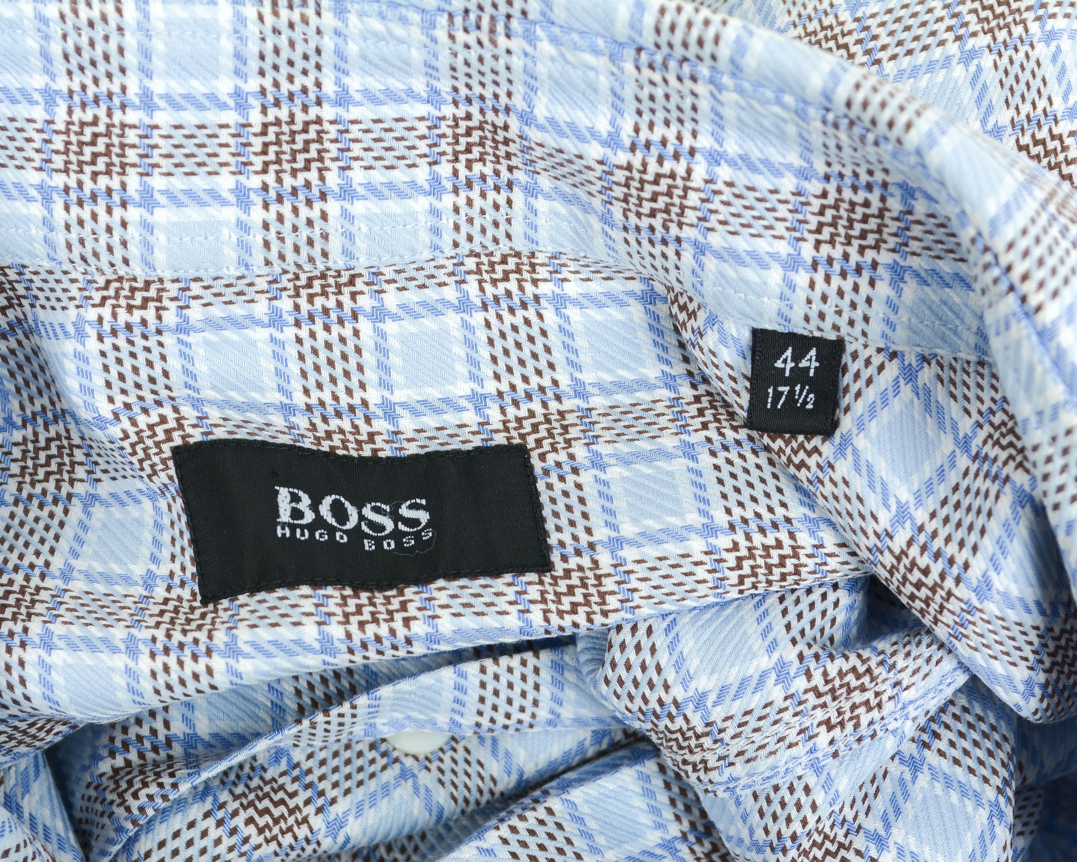 Hugo Boss 44 Formal Shirt Long Sleeve Check Tartan Cotton Top Size 44R - 2 Thumbnail