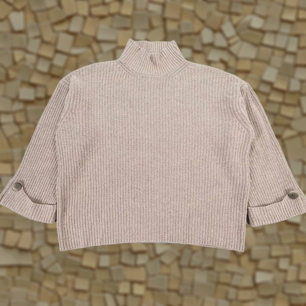 Vintage Cashmere Silk Company Jumper Women Small Beige Mock Neck Knit Pullover Size S / US 4 / IT 40 - 1 Thumbnail