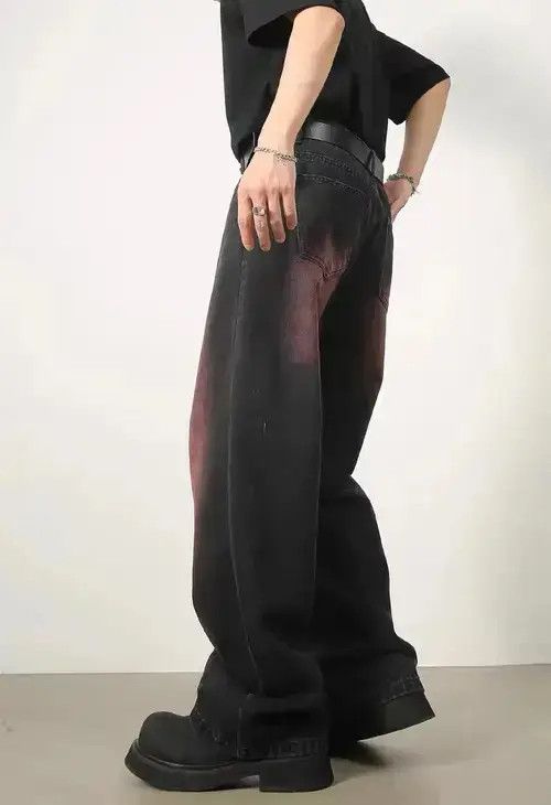 Homemade × Japanese Brand × Jean Retro washed red design wide leg jeans Size US 32 / EU 48 - 4 Thumbnail