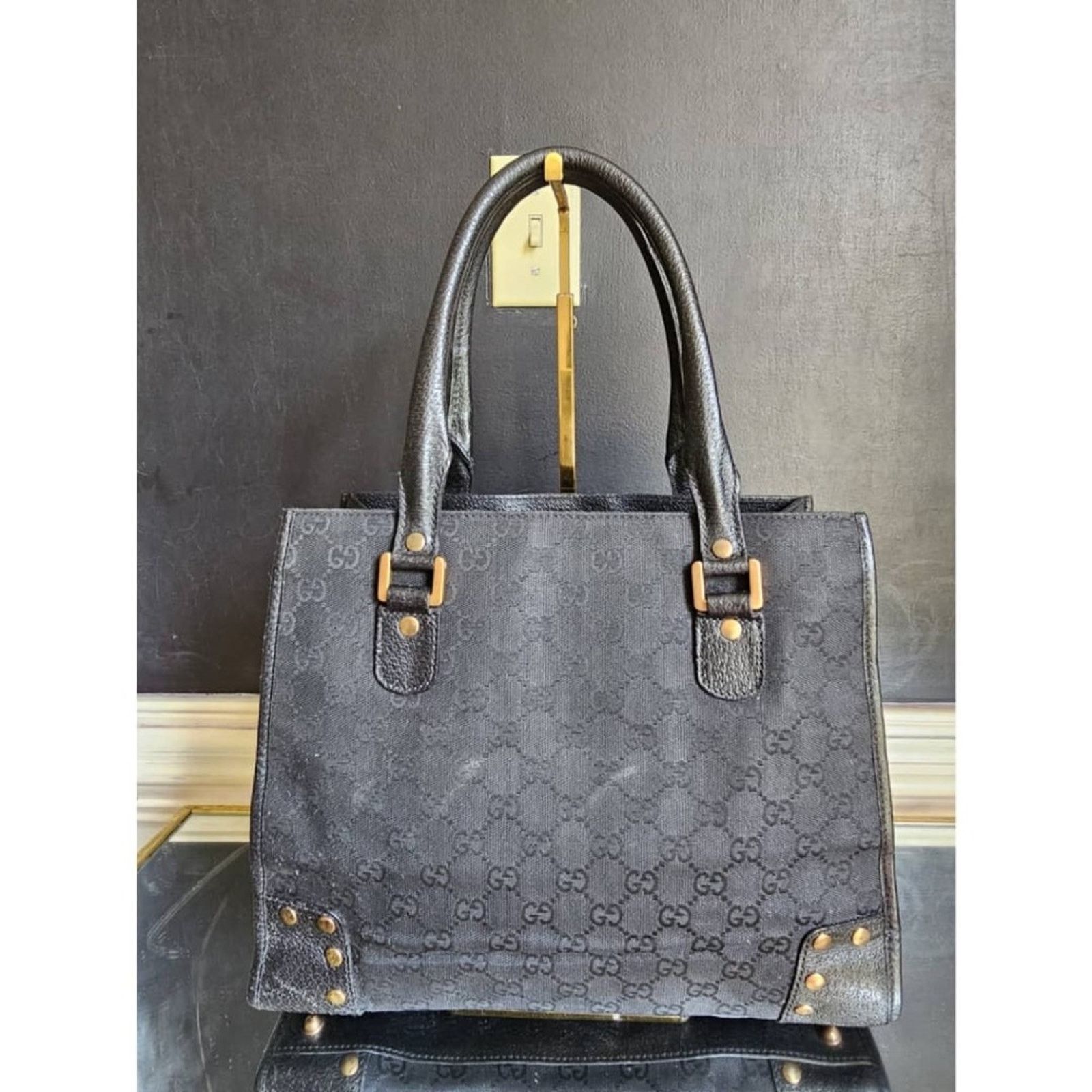 Gucci Authentic Gucci GG Canvas Studded Tote Bag Black Size ONE SIZE - 1 Thumbnail