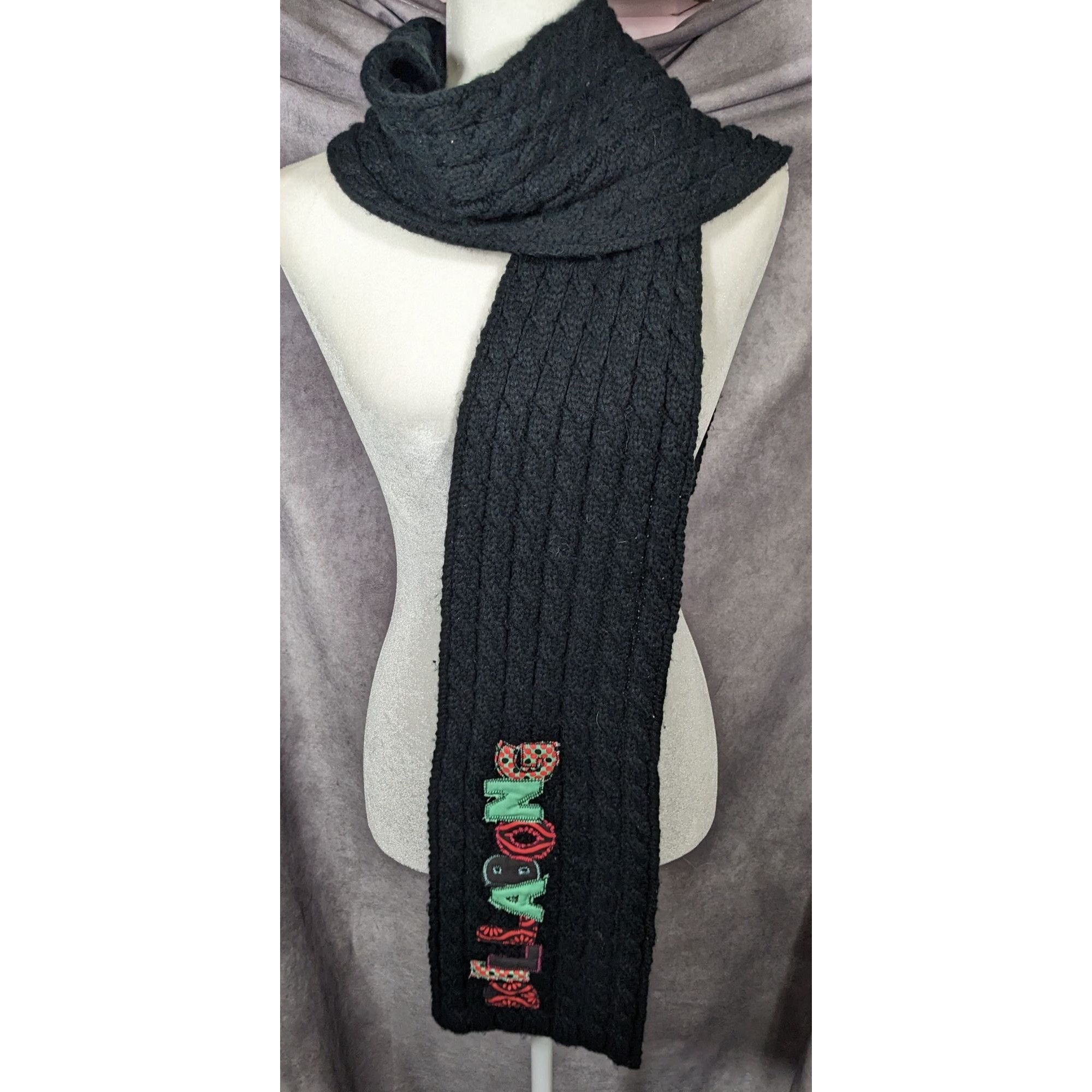 Billabong Vintage 90s Billabong Black Cable Knit Scarf Size ONE SIZE - 4 Thumbnail