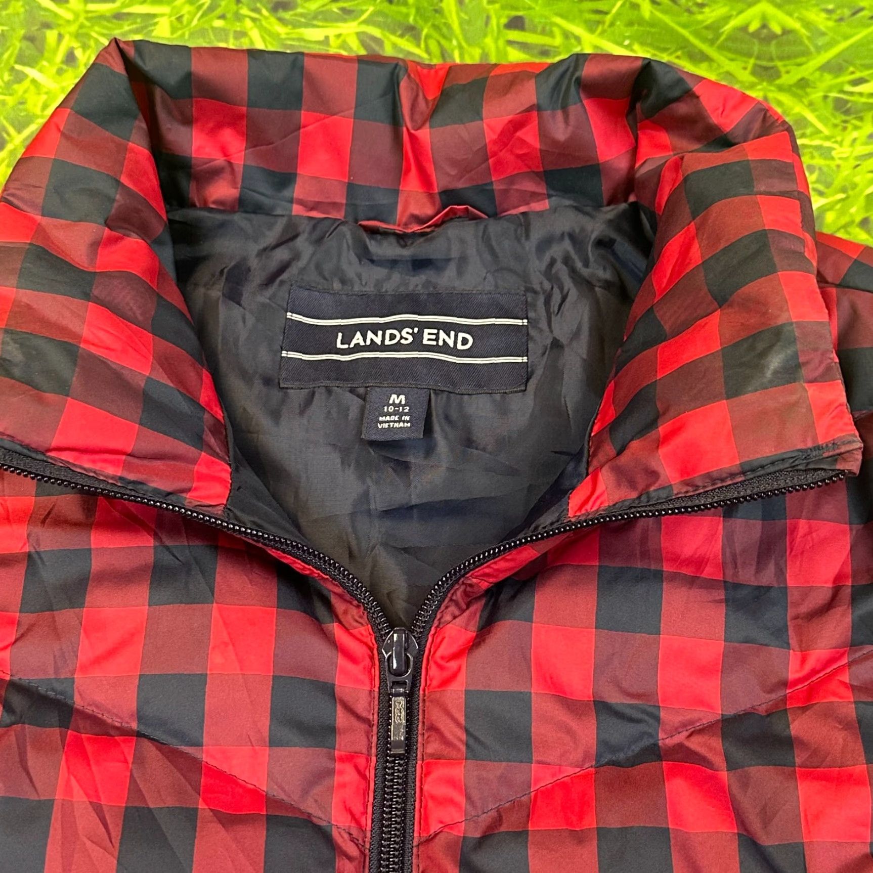 Lands' End Womens Lands' End Goose Down Insulated Puffer Plaid Full Zip Medium Multicolor Vest Size M / US 6-8 / IT 42-44 - 3 Thumbnail