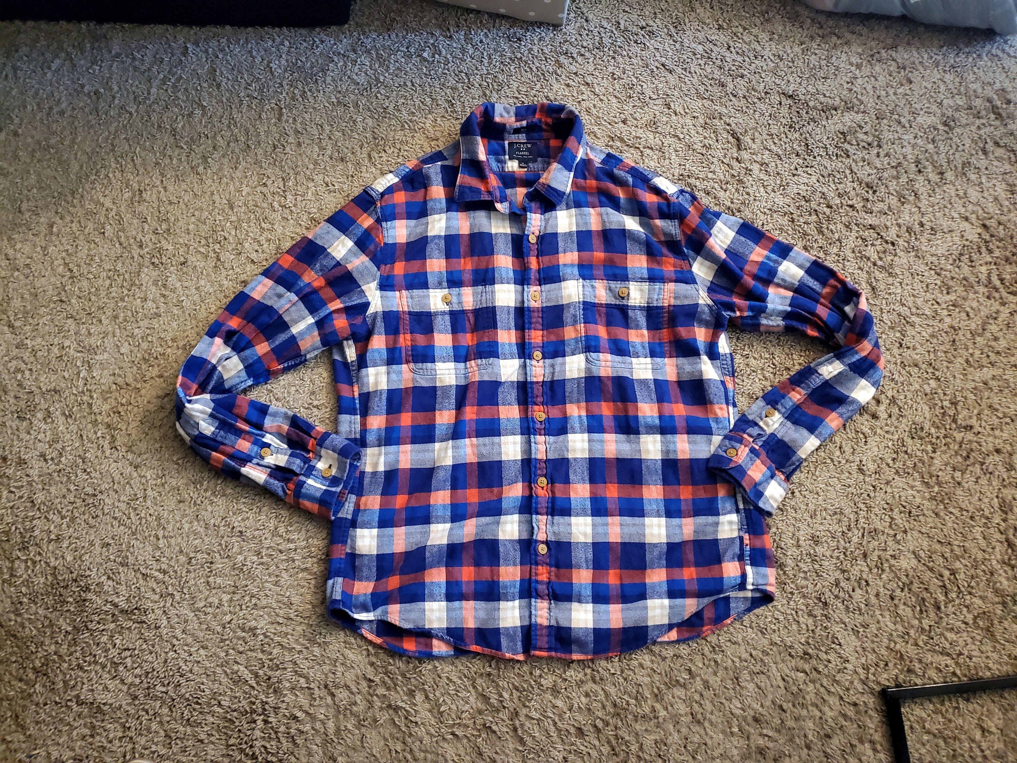 J.Crew J.Crew Blue, White + Orange Slim Fit Flannel (size XL) Size US XL / EU 56 / 4 - 1 Thumbnail