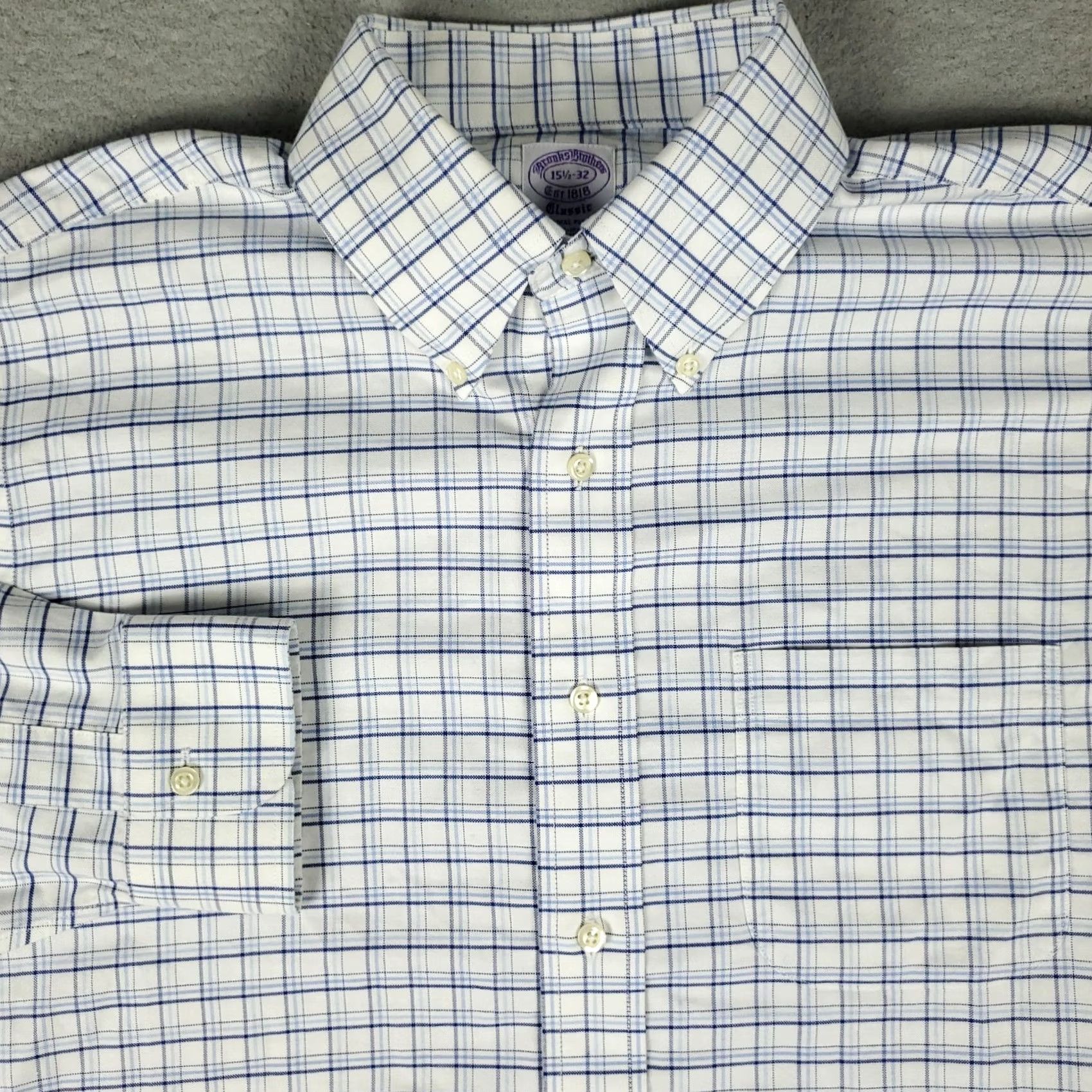 Brooks Brothers Brooks Brothers Shirt Mens 15.5 Blue Plaid Dress Button Up Long Sleeve Size 42R - 2 Thumbnail