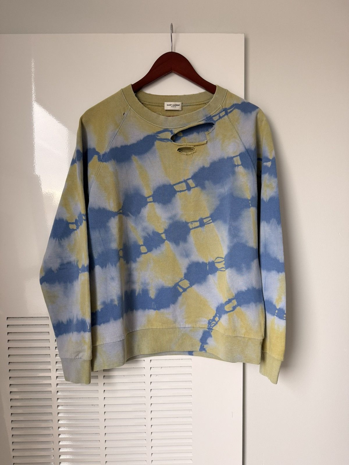 Saint Laurent Paris DESTROYED SWEATSHIRT IN YELLOW AND BLUE TIE-DYE Size US S / EU 44-46 / 1 - 1 Thumbnail