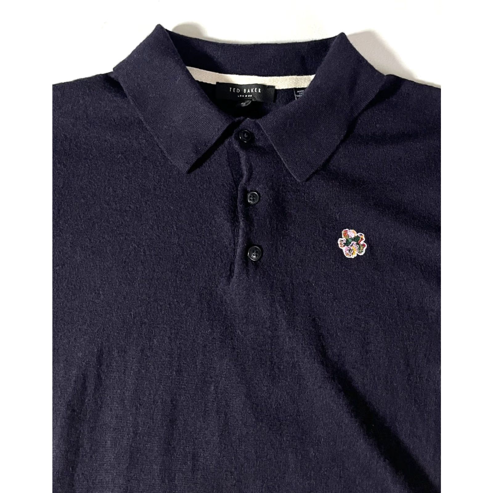 Ted Baker Ted Baker London Men's Collared Sweater 100% Wool Navy L Pullover Slim Knit Size US L / EU 52-54 / 3 - 6 Thumbnail