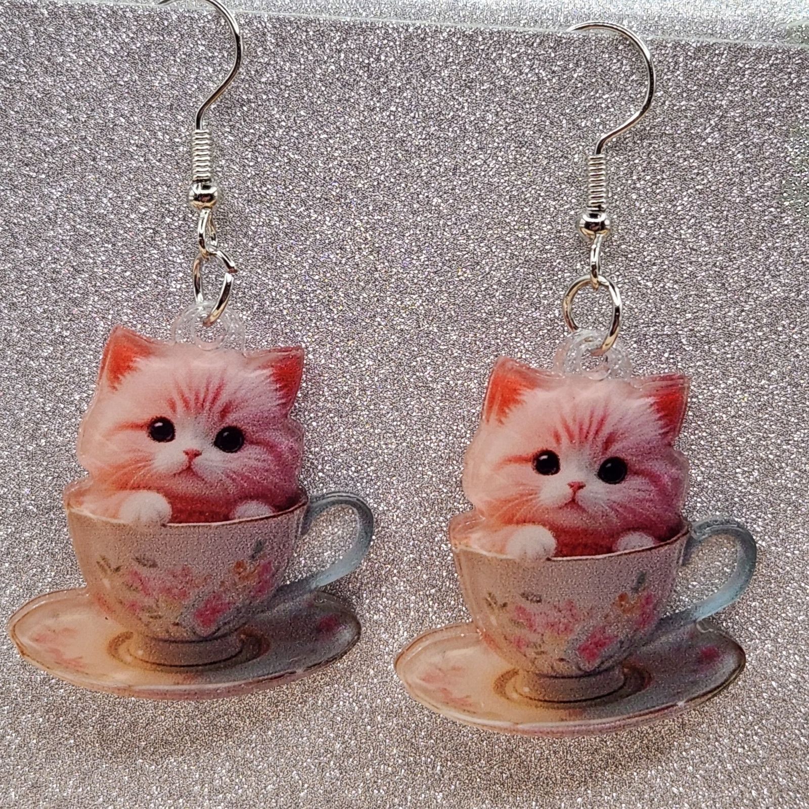 Other Pink Cat in Floral Teacup Acrylic Earrings Size ONE SIZE - 6 Thumbnail