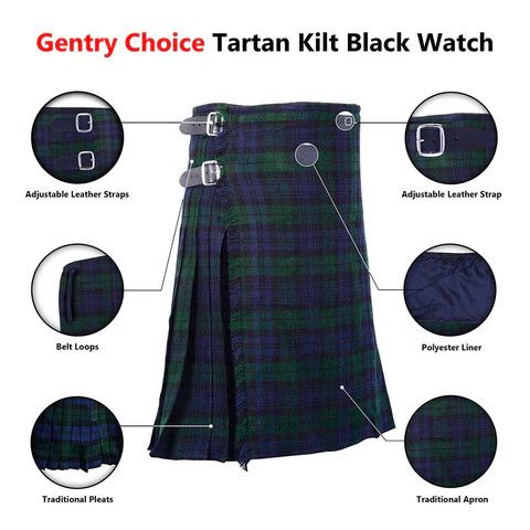 Handmade × Other Tartan Kilt Black Watch 8 Yards Highlander Dress Size US 34 / EU 50 - 5 Thumbnail