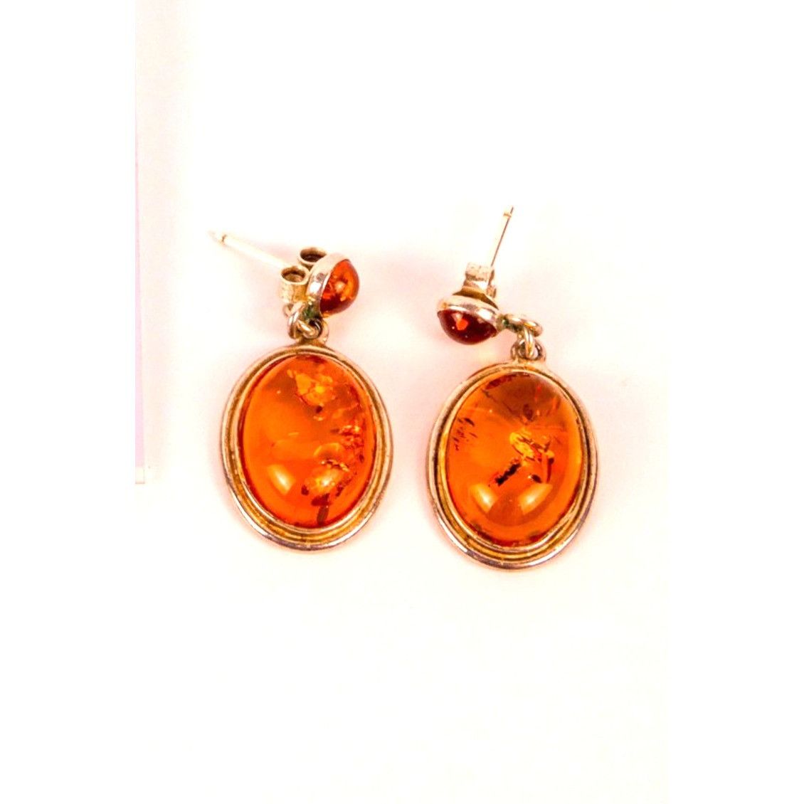 Other Silver Sterling 925 Oval Amber Dangle Drop Earrings Stud Bac Size ONE SIZE - 1 Thumbnail