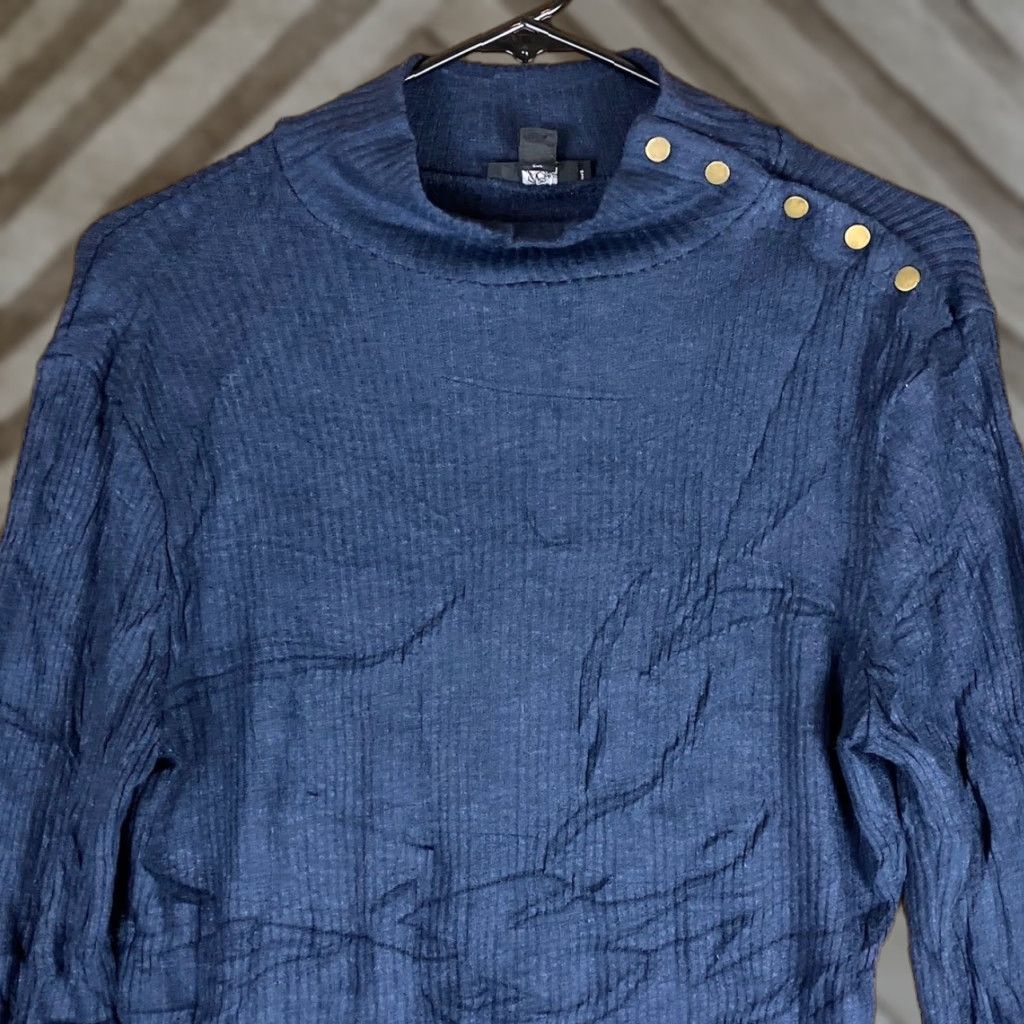 J.Crew J.CREW Womens Sweater Blue Ribbed Mock Neck Button Shoulder Stretch Large Size L / US 10 / IT 46 - 1 Thumbnail