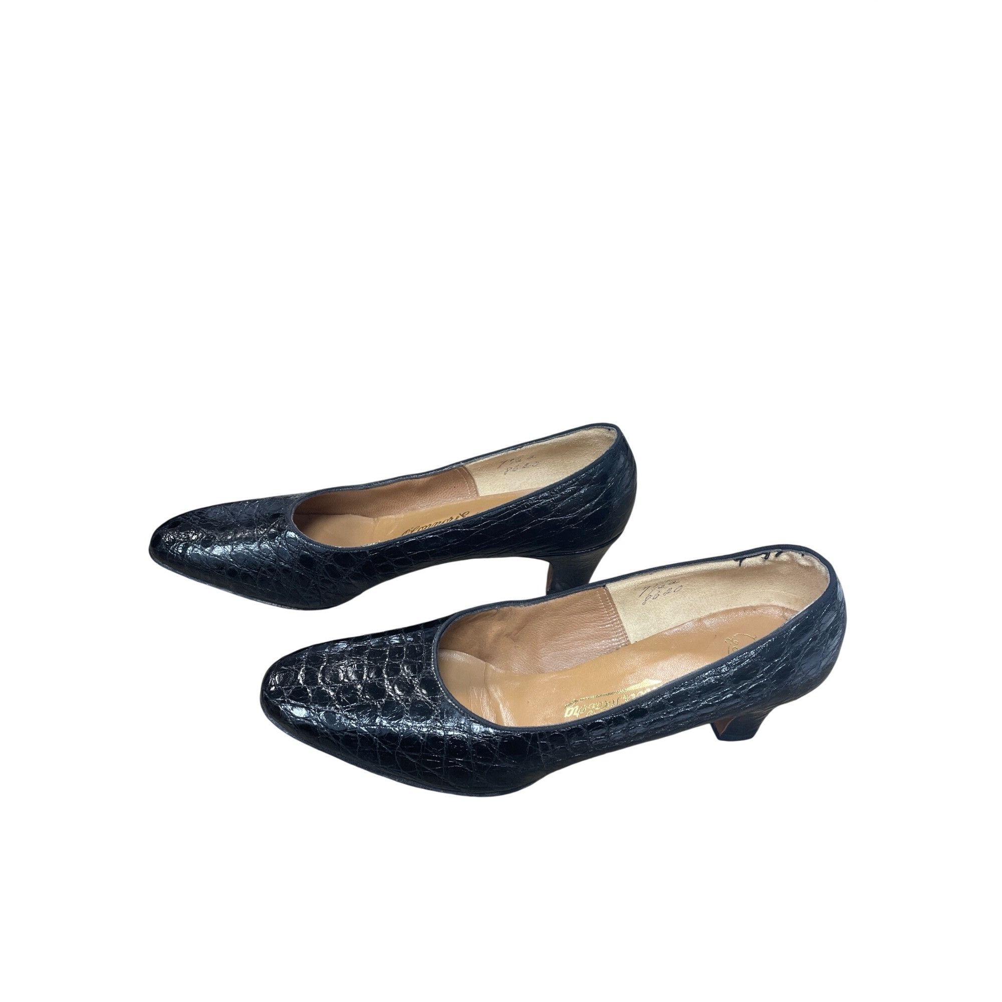 Vintage O'Connor Goldberg Womans VTG Black Alligator Leather Heels S Size US 7.5 / IT 37.5 - 3 Thumbnail