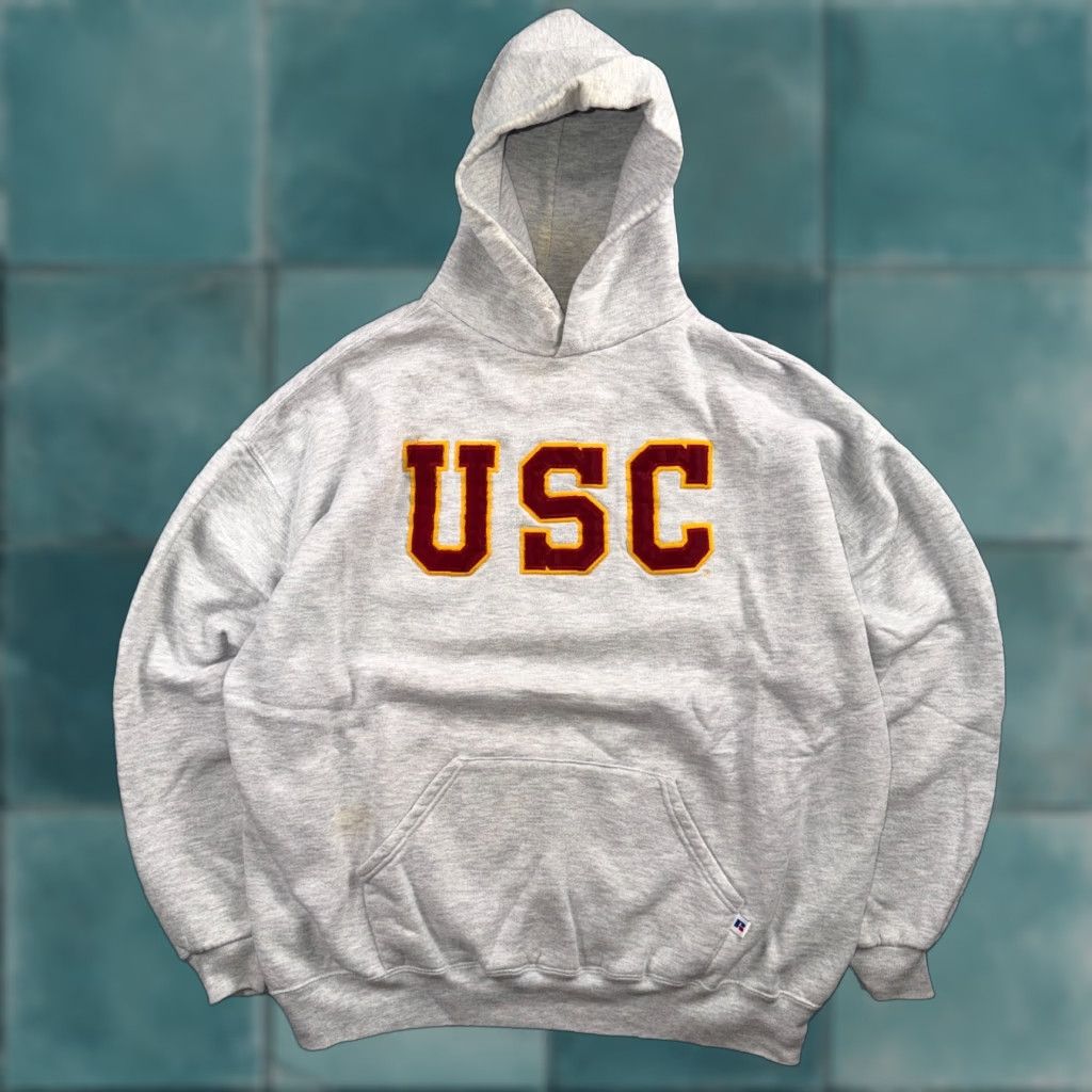 Russell Athletic VTG Russell Athletic USC Hoodie Sweatshirt 2XL Gray Cotton Fleece Crew Neck Long Sleeve Graphic Print Men College Trojans USA 80s 90s Vintage Size US XXL / EU 58 / 5 - 1 Thumbnail