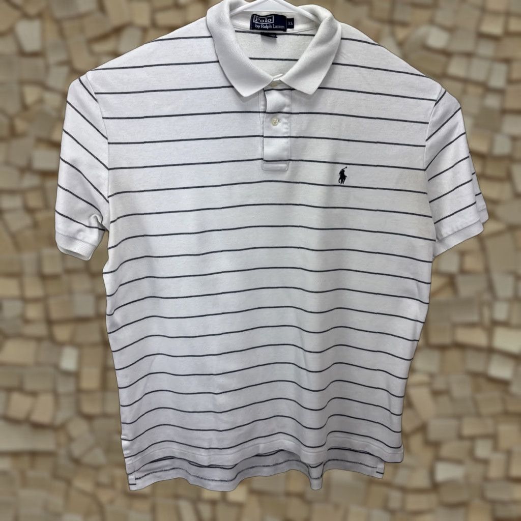 Polo Ralph Lauren Vintage Polo Ralph Lauren Men’s XL White Blue Stripe Polo Shirt Casual Workwear Summer Short Sleeve Size US XL / EU 56 / 4 - 1 Thumbnail
