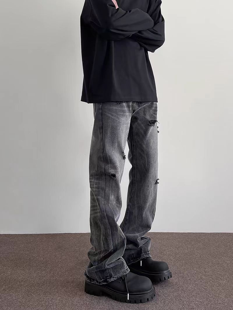 Vintage ripped washed micro flare jeans