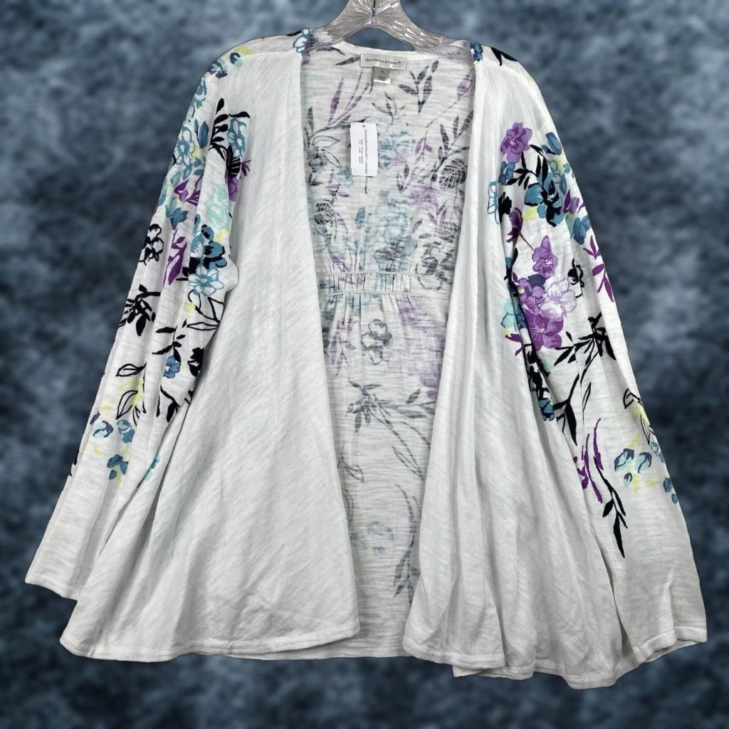 Vintage CJ Banks Cardigan Sweater Womens XL White Floral Open Front NWT Duster Artsy Open Front Casual Knit Shirt? Size XL / US 12-14 / IT 48-50 - 1 Thumbnail