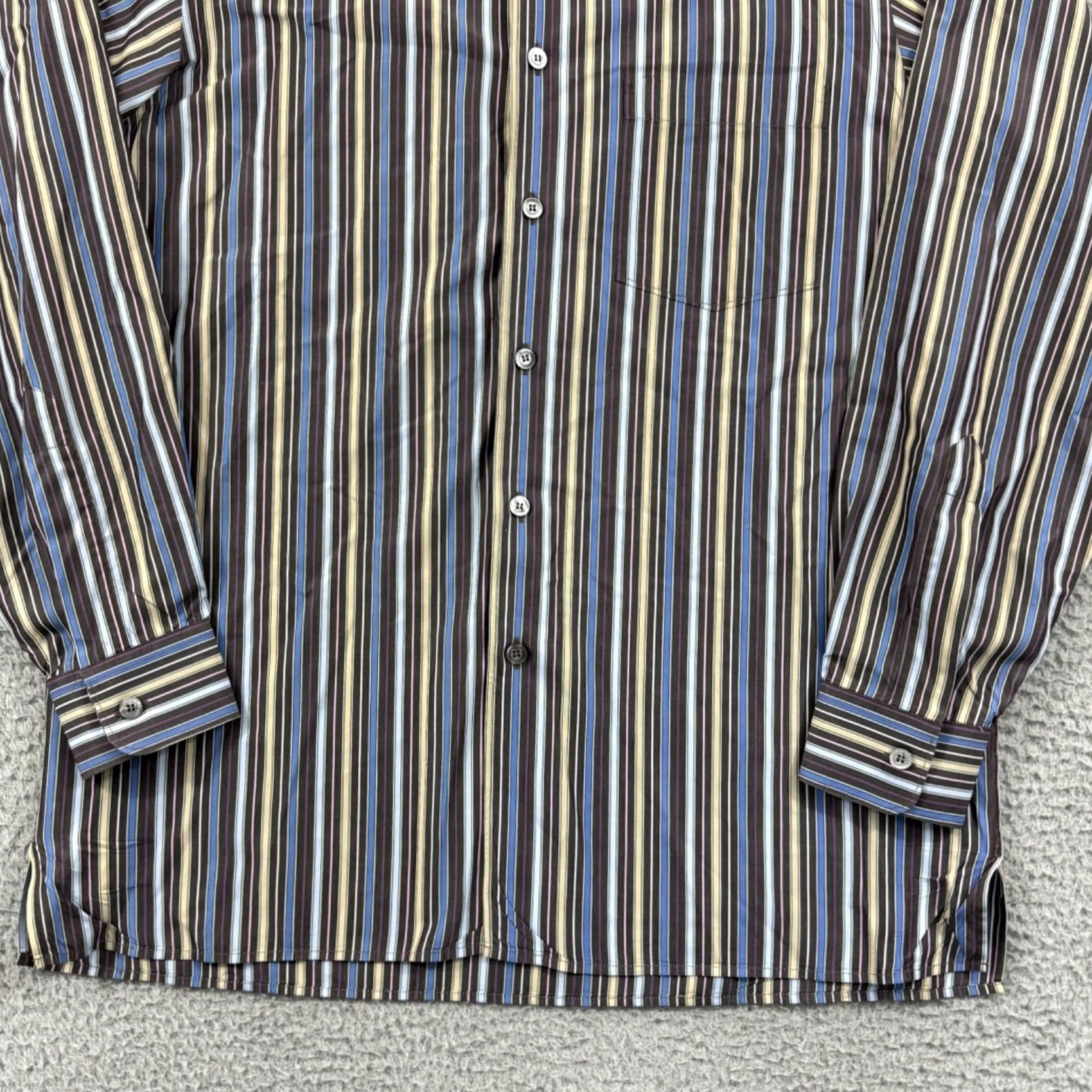 Ermenegildo Zegna Ermenegildo Zegna Shirt Men Large Striped Button Up Designer Preppy Career Beige, Long Sleeve, , Button-Down Size 42R - 2 Thumbnail