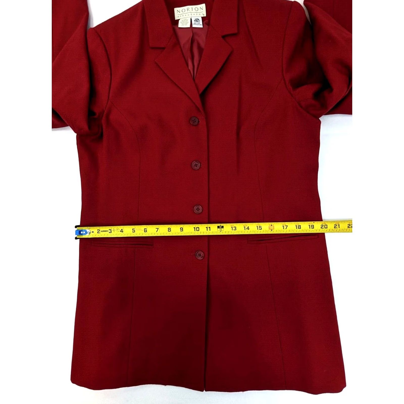 Vintage VTG Norton McNaughton Wool Long Coat Blazer Women 12 Red 4-Button Woolmark Blazer Jacket Size XL / US 12-14 / IT 48-50 - 6 Thumbnail
