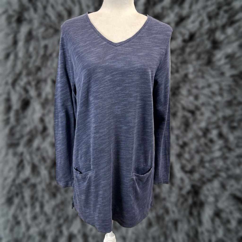 J. Jill J. Jill Women's Blue Long Sleeve Tunic Shirt Medium Heatgered Side Slits Casual Cotton Size M / US 6-8 / IT 42-44 - 1 Thumbnail