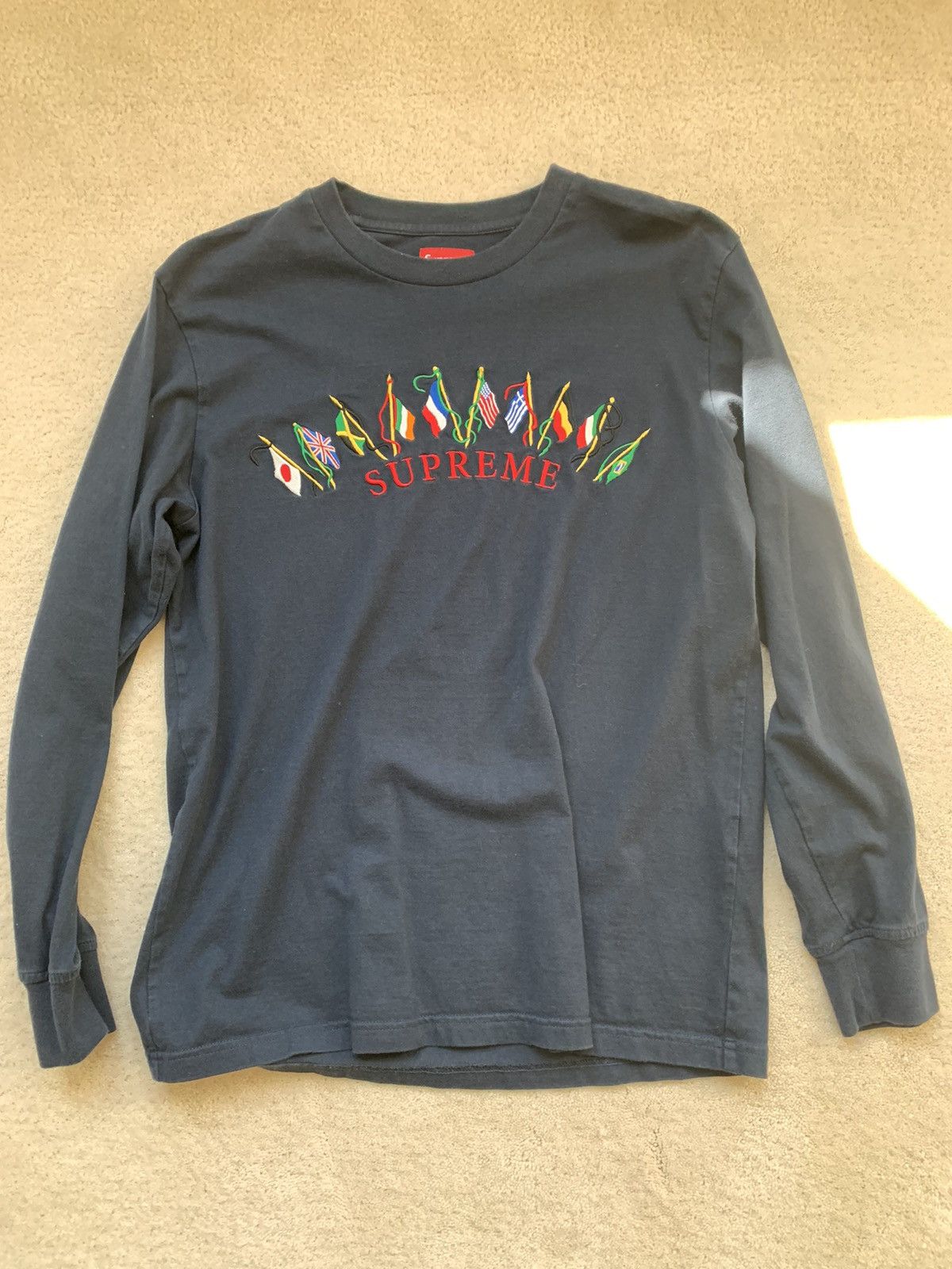 image of Supreme Flags Long Sleeve Navy, Men's (Size Small)