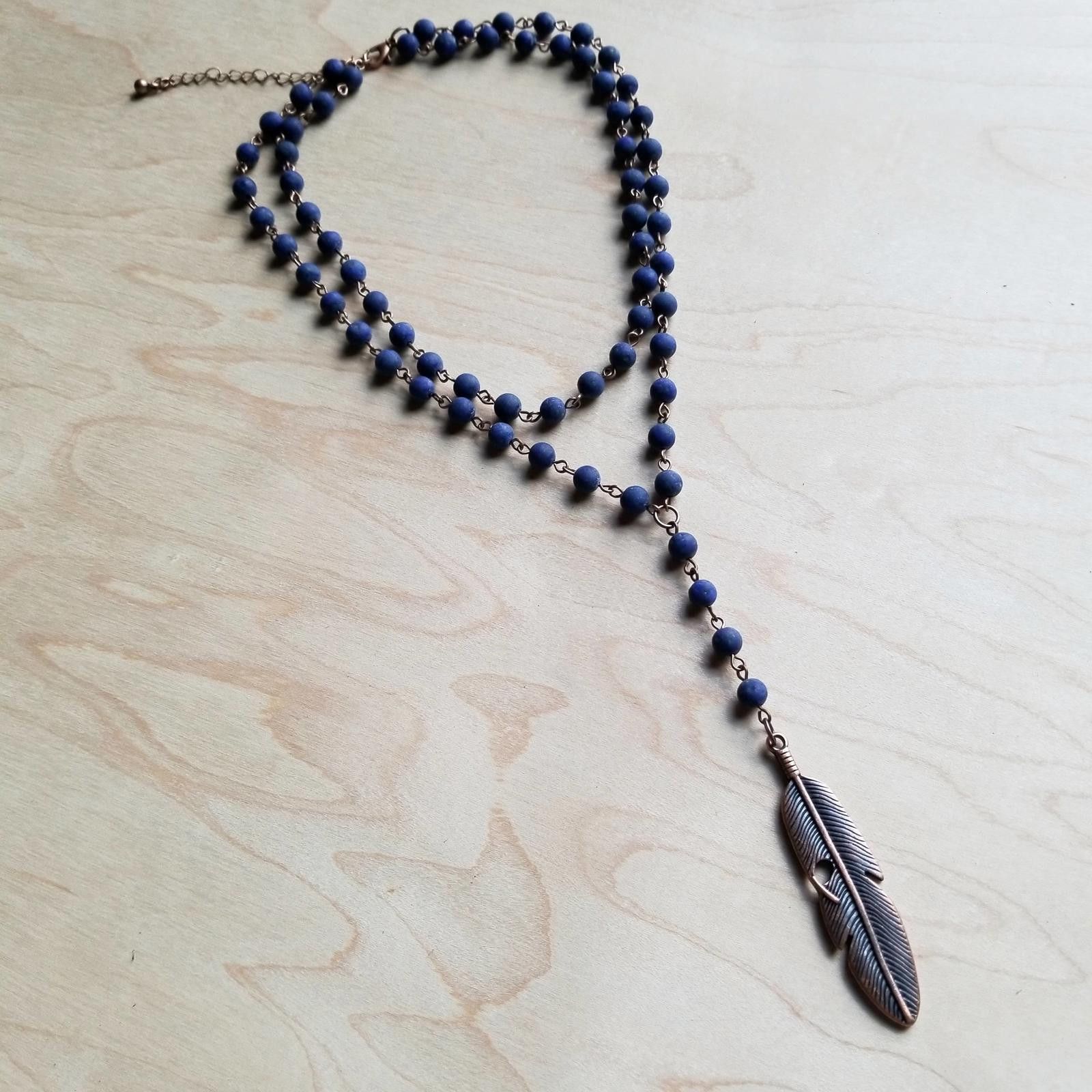 Other Blue Lapis Double Strand Lariat Necklace with Copper Feather Size ONE SIZE - 1 Thumbnail