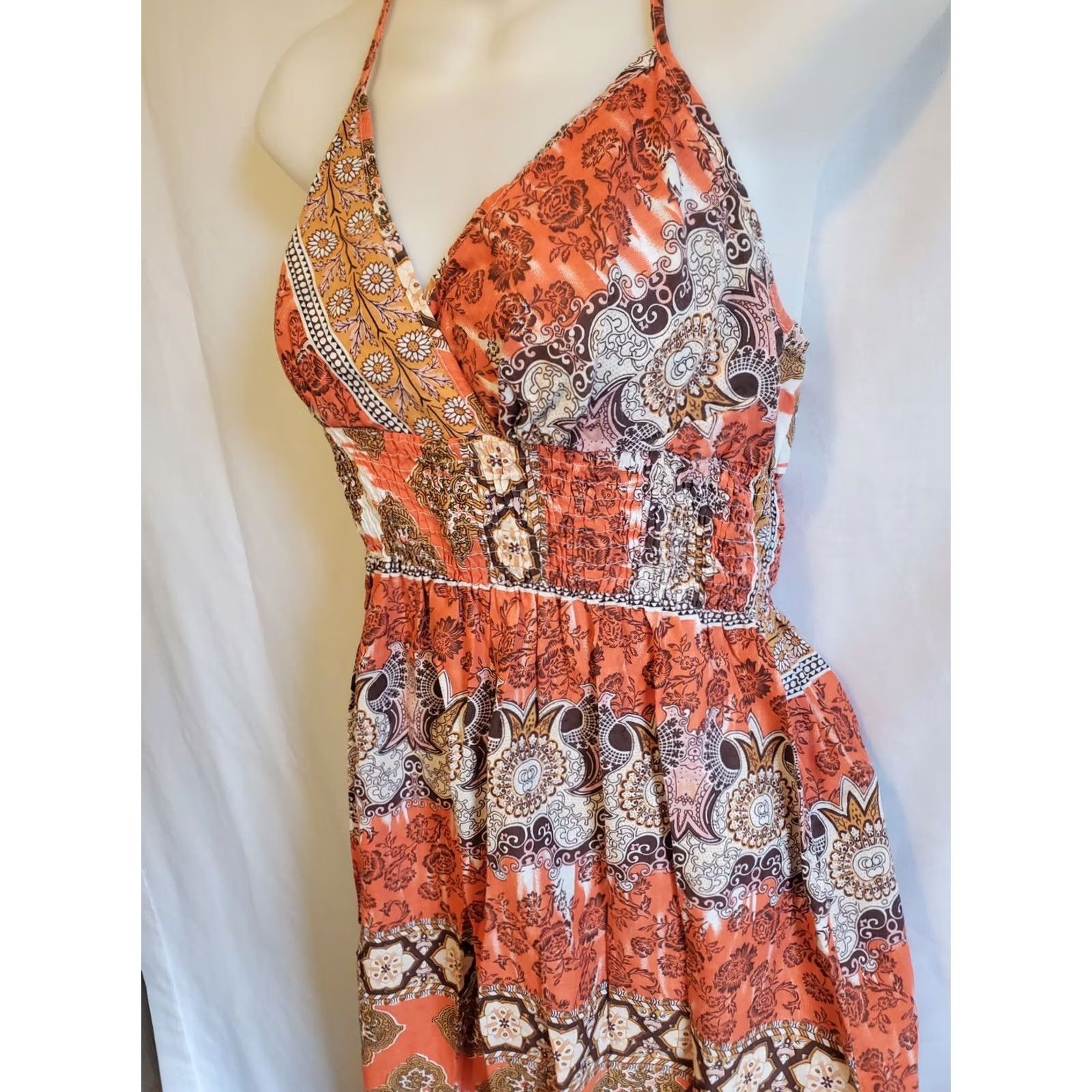 Vintage VINTAGE She's Cool Batik Print Maxi Halter Dress L Orange Brown Boho Hippie Summer Womens Size L / US 10 / IT 46 - 2 Thumbnail