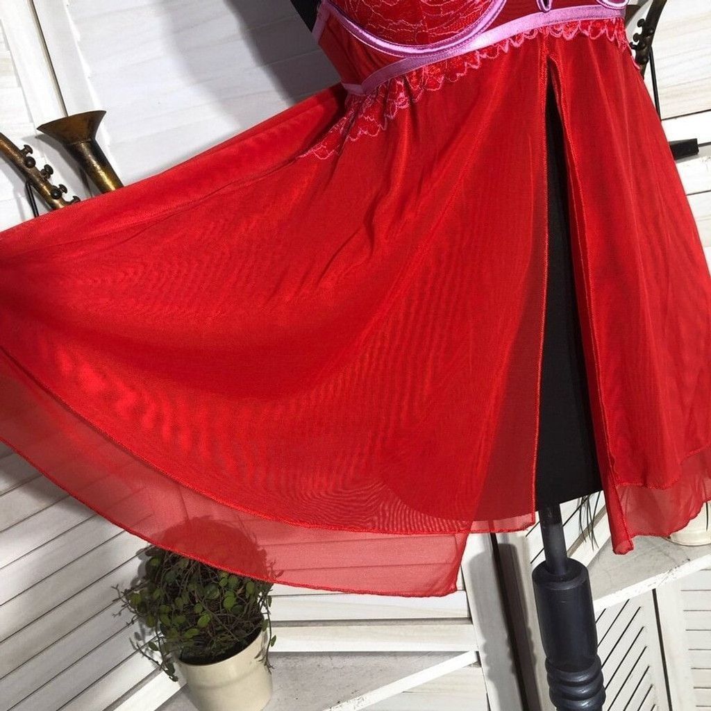 Vintage Auden Intimates Babydoll Padded bra Sheer Lace Mesh Red sz S Size ONE SIZE - 12 Thumbnail