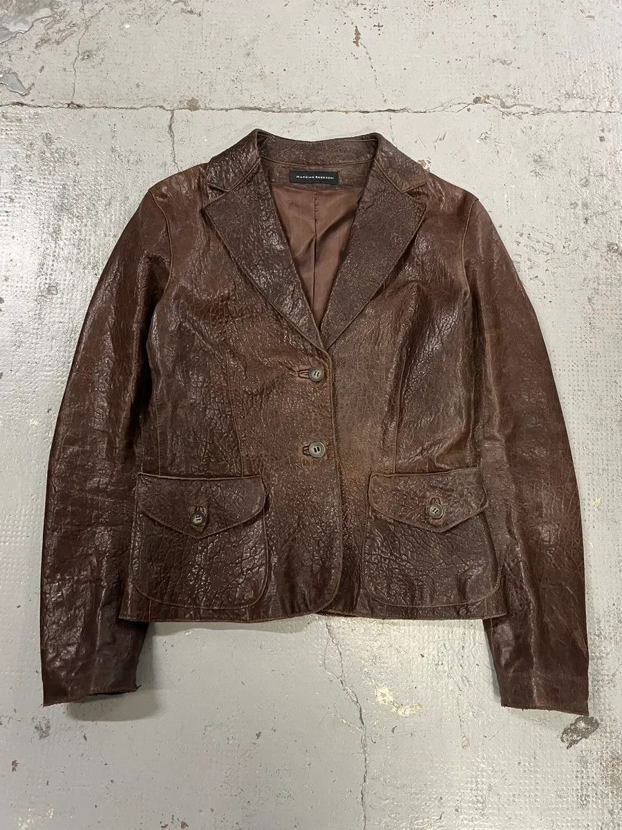 Vintage 1990s Massimo Rebecchi Textured Brown Leather Blazer Jacket Size US S / EU 44-46 / 1 - 4 Thumbnail