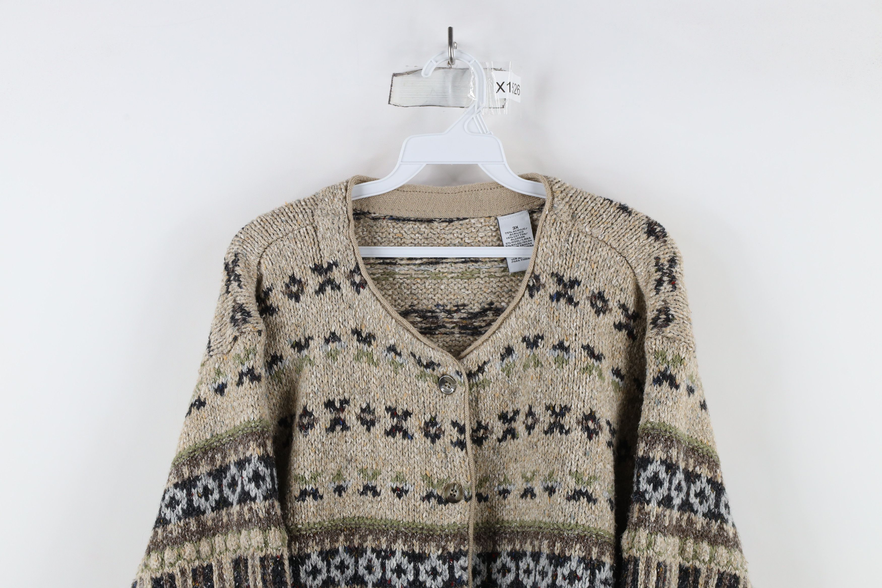 Vintage Vintage 90s Streetwear Fair Isle Knit Cardigan Sweater Size 3XL / US 20-22 - 2 Thumbnail