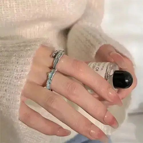 Jewelry × Vintage 2 Ocean Rings Veins Silver Spikes Cyberpunk Art Psychedelic Size ONE SIZE - 4 Thumbnail