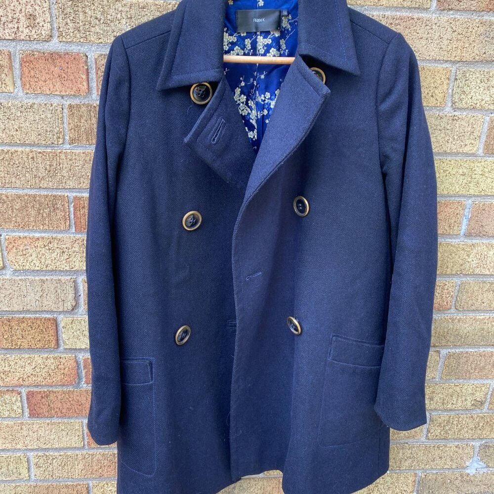 Filippa K × Vintage Vintage 1998 Flippa K Floral Print Pea Coat Small Navy Blue Size S / US 4 / IT 40 - 6 Thumbnail