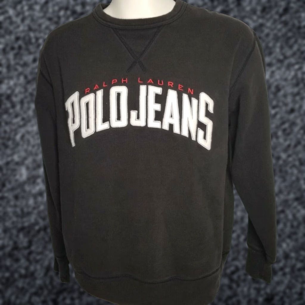 Polo Ralph Lauren VINTAGE Polo Jeans Ralph Lauren Sweater M Black Spellout Pullover Mens Size US M / EU 48-50 / 2 - 1 Thumbnail