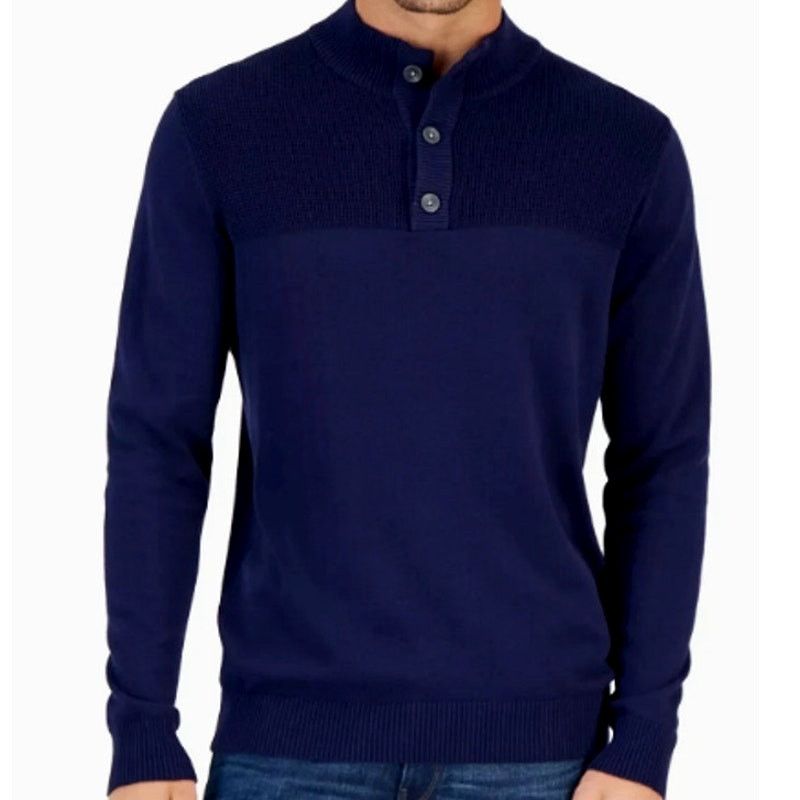 Club Room Club Room Ribbed Four-Button Mock Neck Sweater Navy Small Size US S / EU 44-46 / 1 - 1 Thumbnail